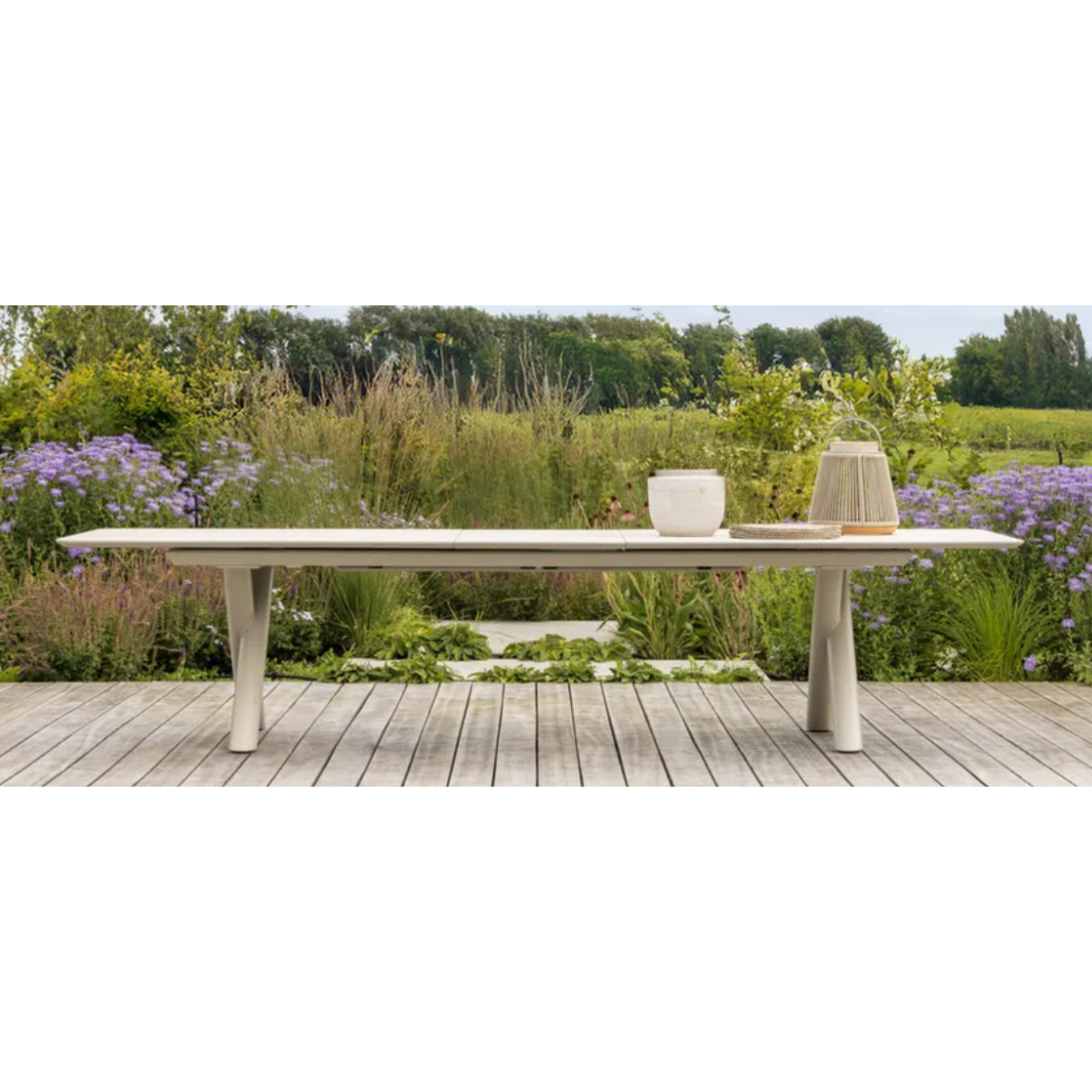 Maratea Esstisch ausziehbar 240/300x100cm, Gestell: Alu Bronze, Platte: Keramik Travertin