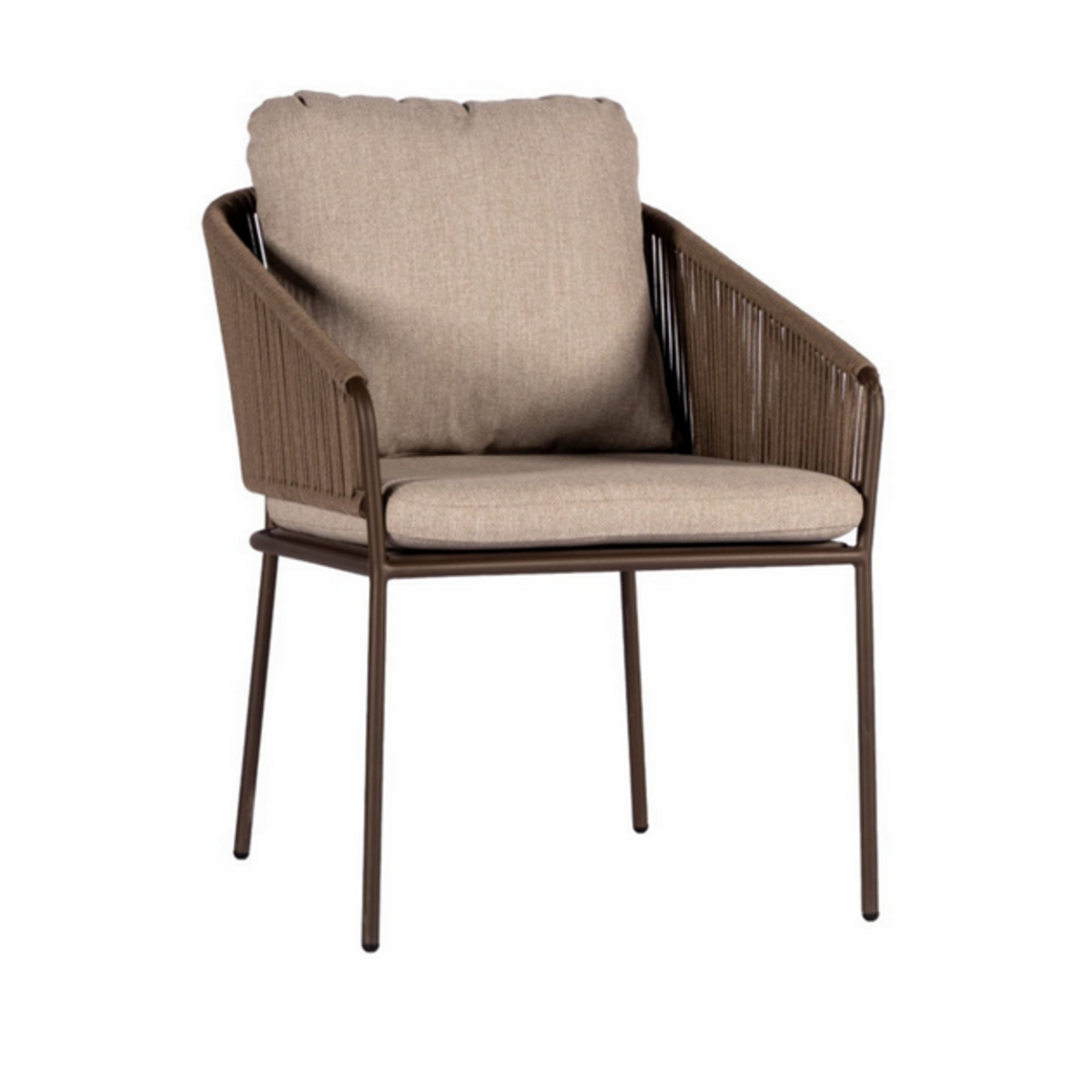 Forio Stuhl 60x79xH81cm, Gestell: Alu bronze, Gurten: Toffee, Kissen: Flax Beige