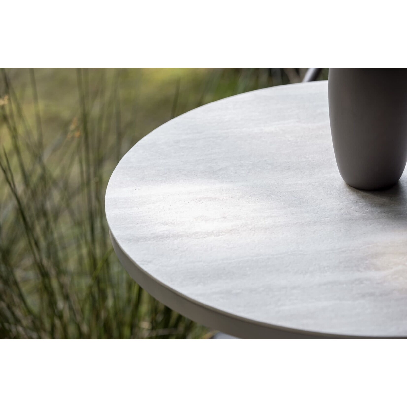 Salento Esstisch ø200xH75cm, Gestell Alu Linen, Platte Keramik Travertin