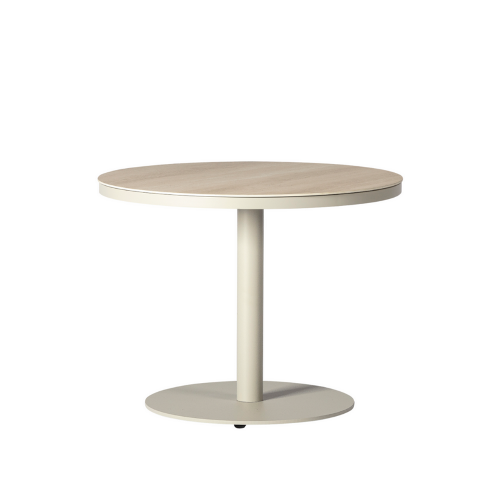 Salerno Esstisch ø140xH75cm, Gestell: Alu Linen, Platte: Keramik Travertin