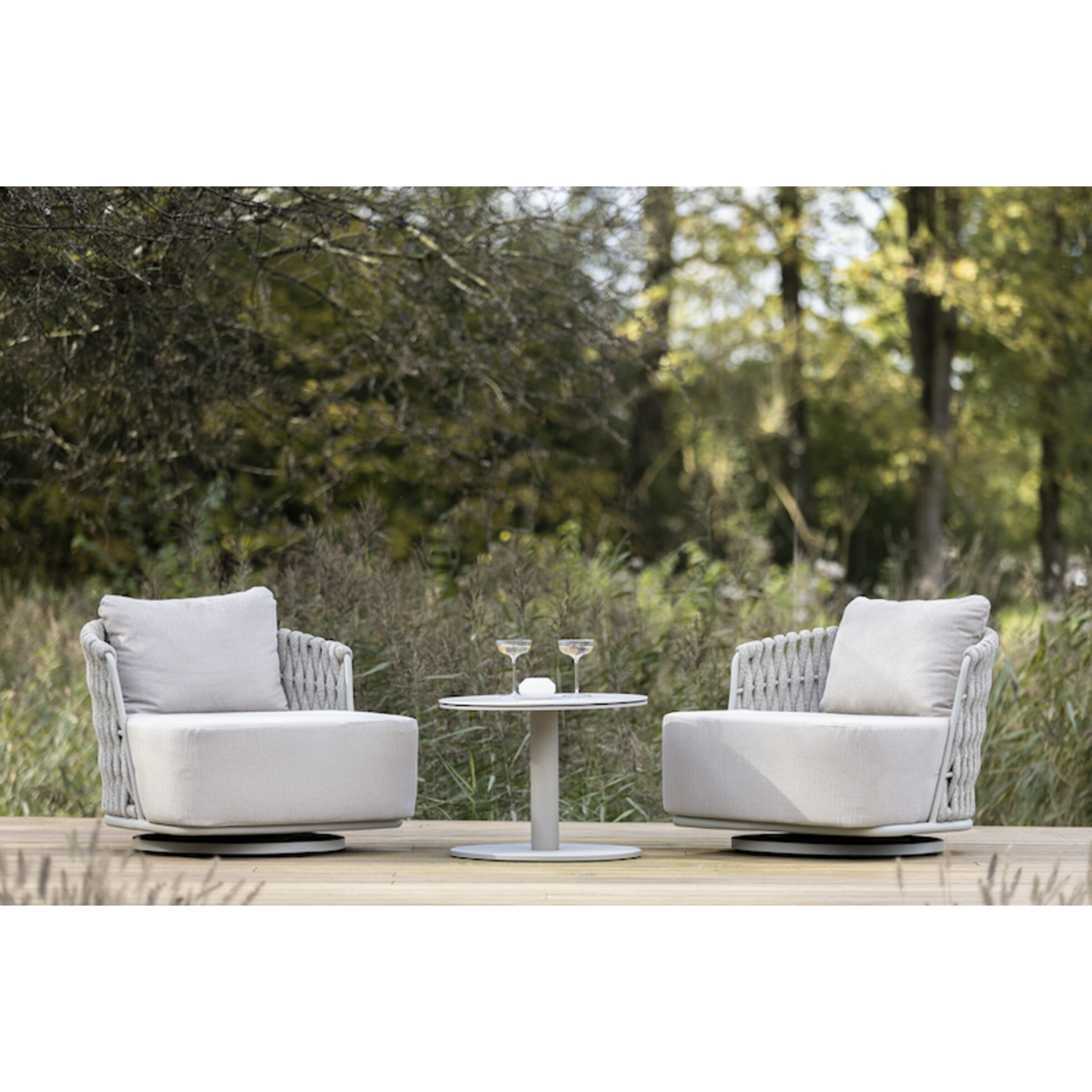 Salerno Salontisch ø50xH45cm, Gestell: Alu Linen, Platte: Keramik Travertin