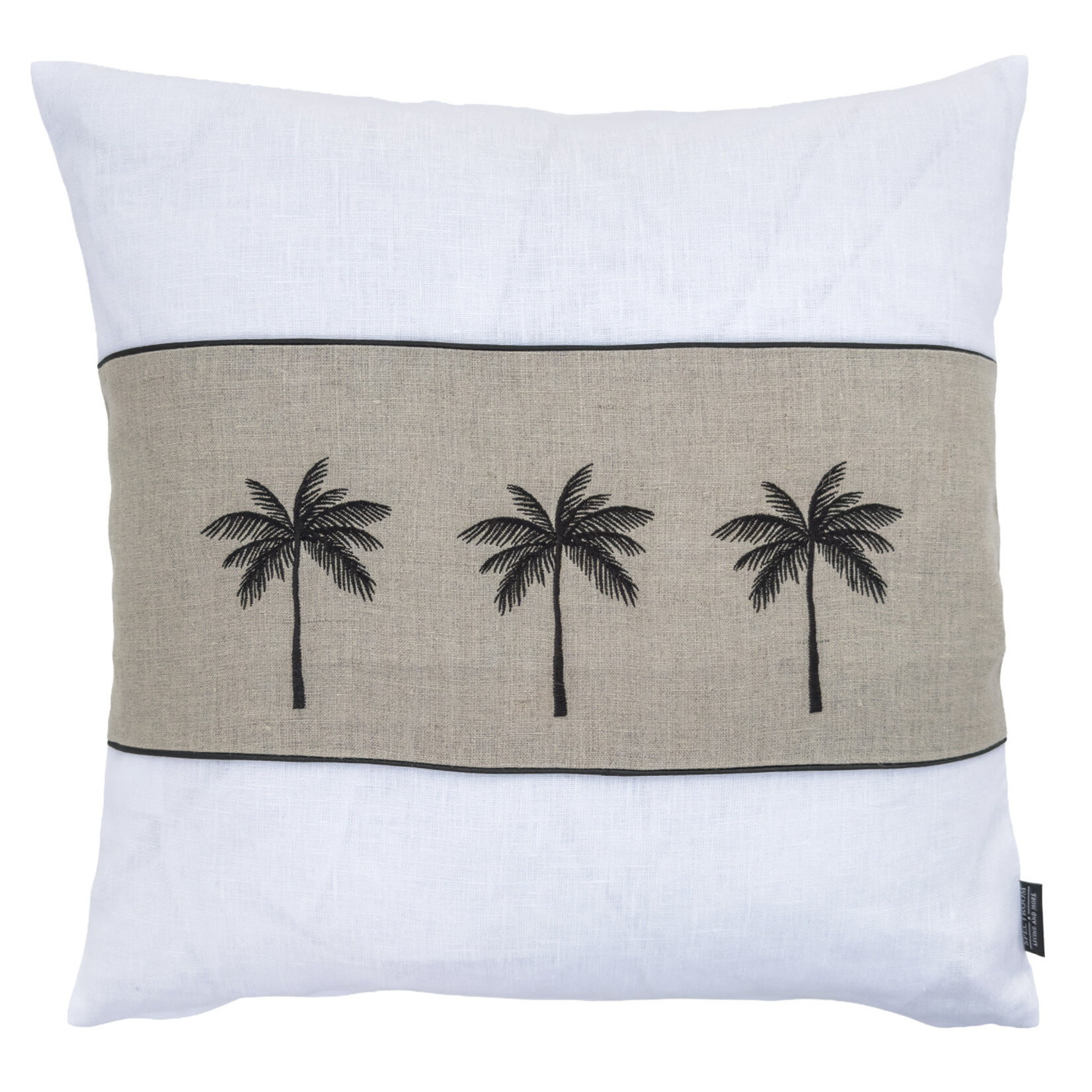 Summy Kissen Leine, 3er Palme quer schwarz, weiss-beige-weiss, 55x55cm