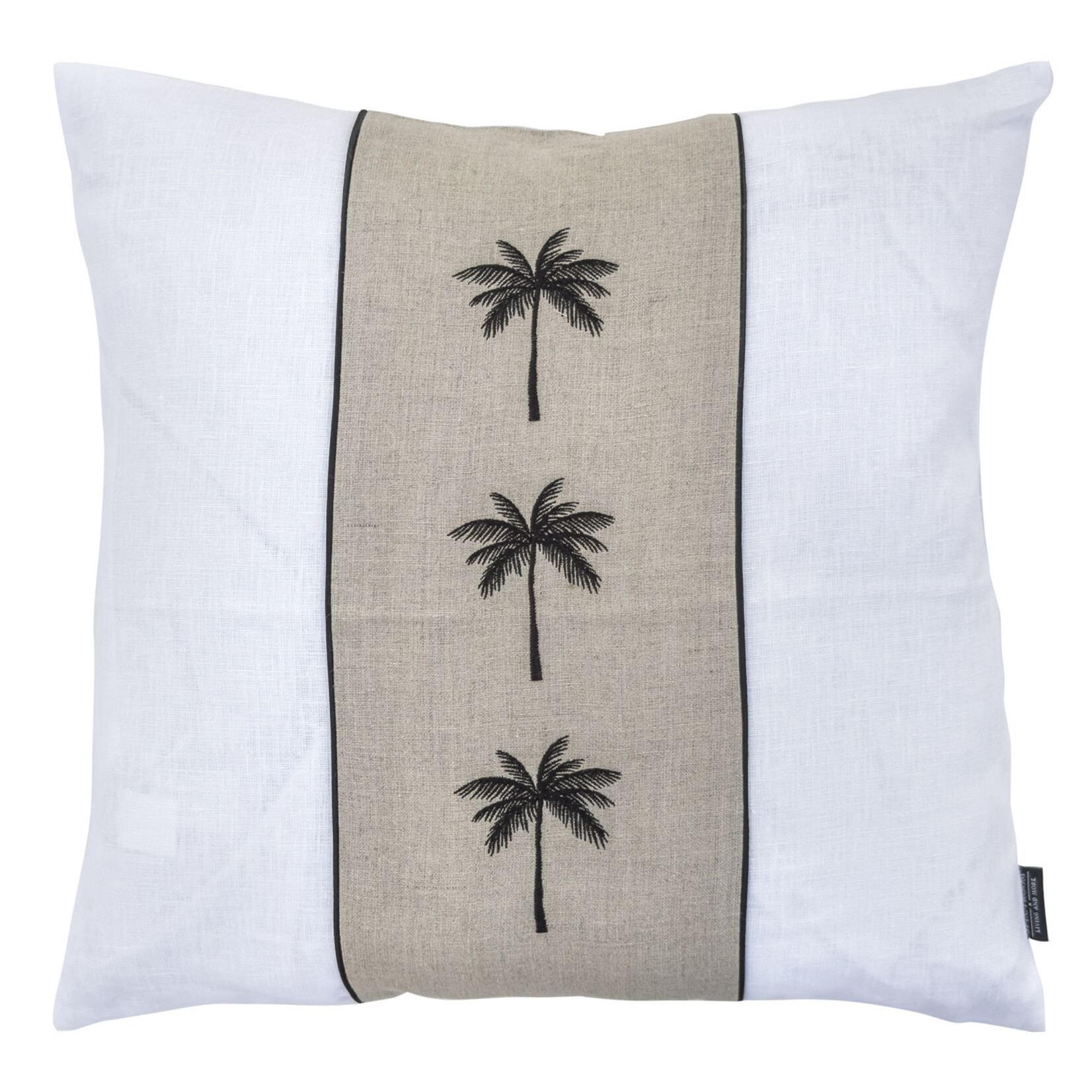 Summy Kissen Leine, 3er Palme senkrecht schwarz, weiss-beige-weiss, 55x55cm