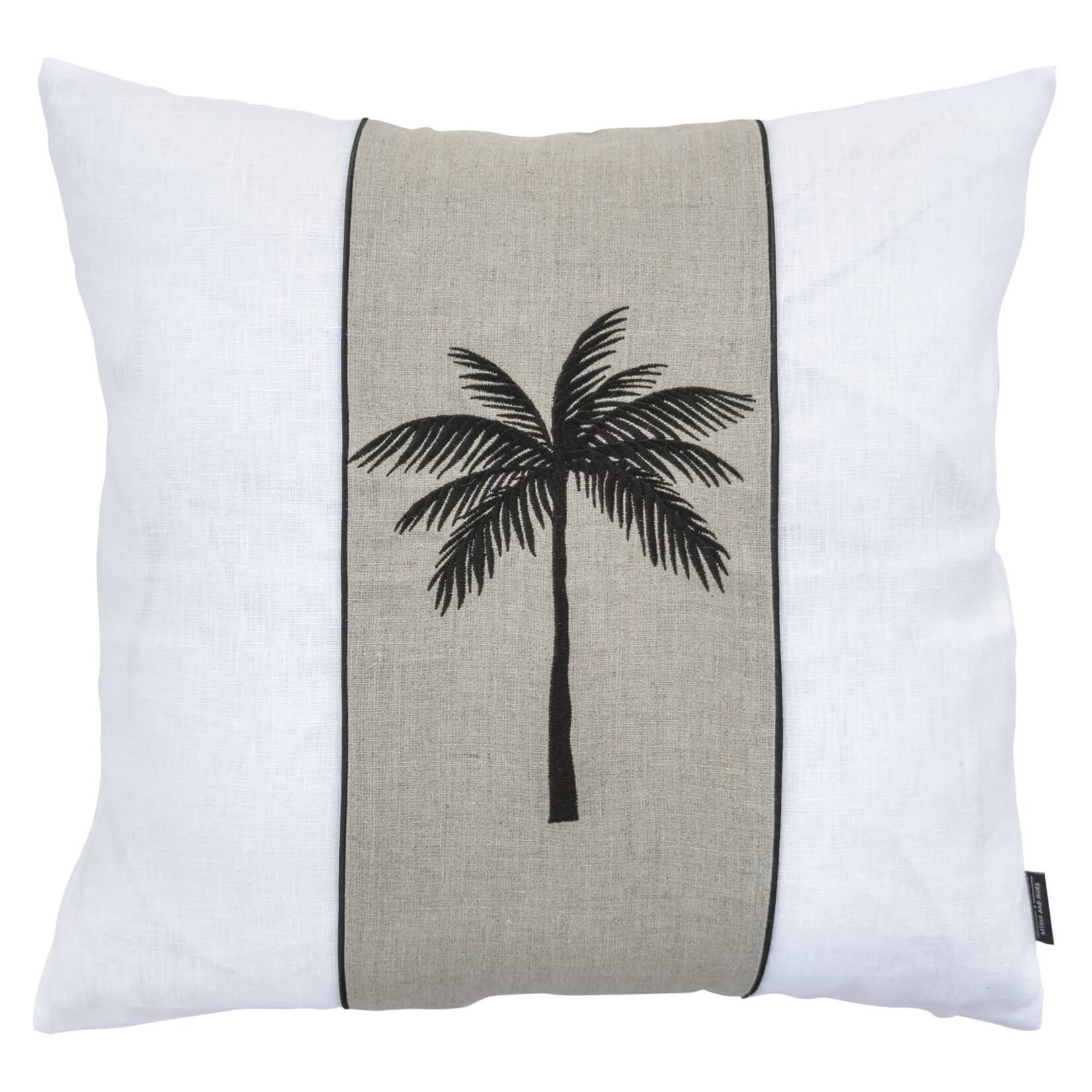 Summy Kissen Leine, grosse Palme schwarz, weiss-beige-weiss, 55x55cm