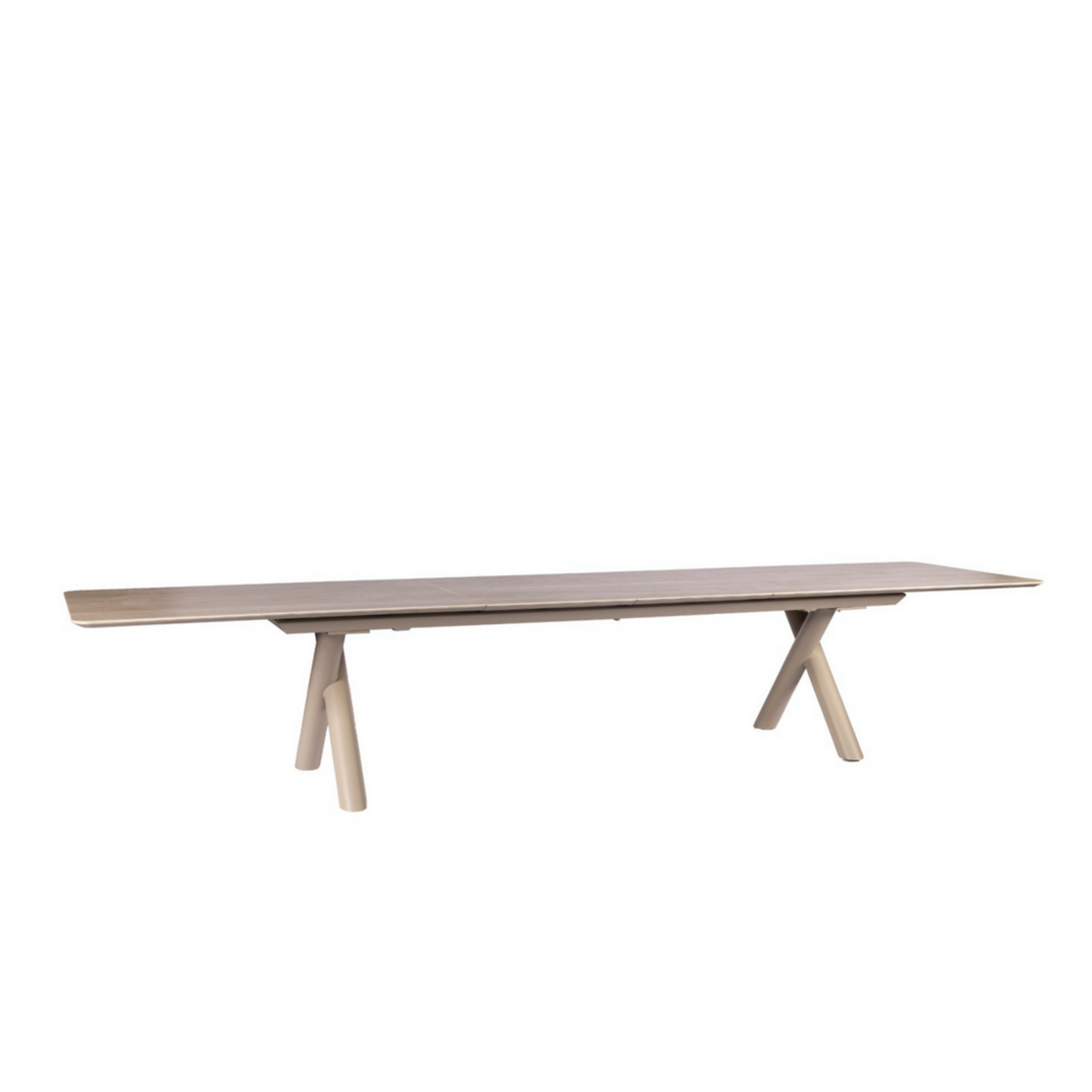 Maratea Esstisch ausziehbar 280/400x100cm, Gestell: Alu Leinen, Platte: Keramik Travertin