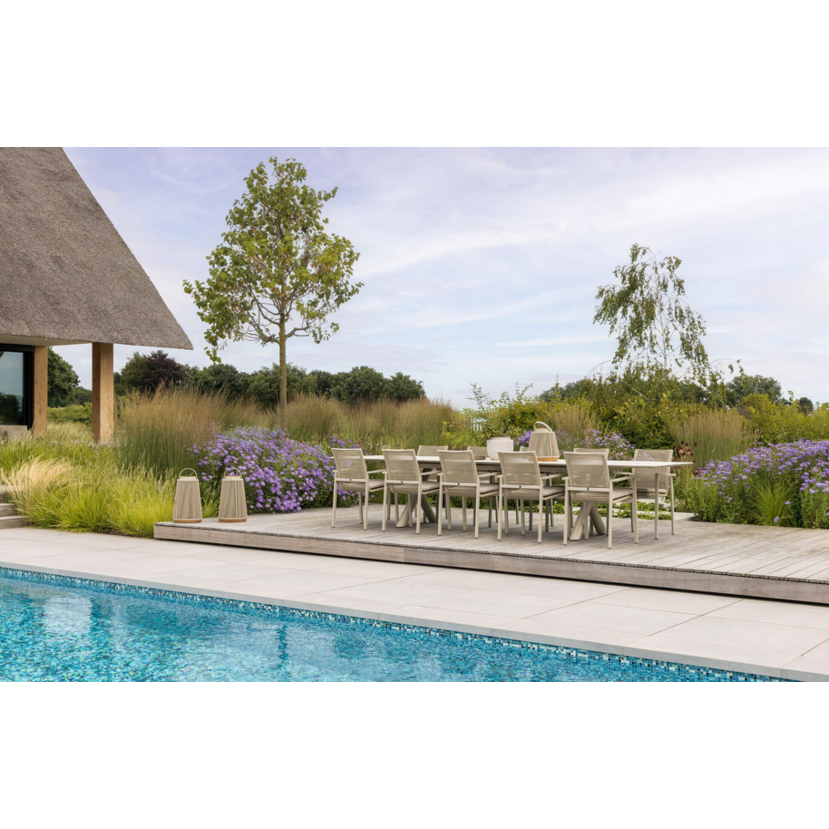 Esstisch ausziehbar 280/400x100cm, Gestell: Alu Sand, Platte: Keramik Travertin