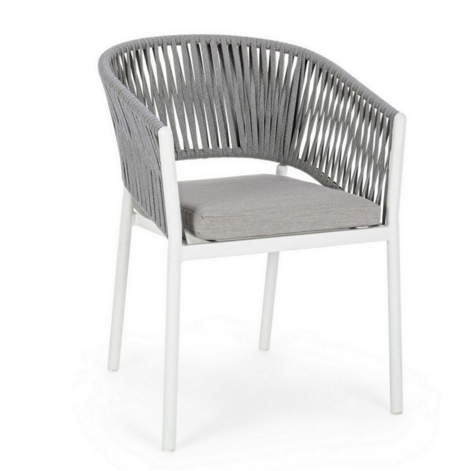 Florencia Gartenstuhl 57x60xH80cm (SH49cm) Metall weiss & Geflecht/Kissen grau