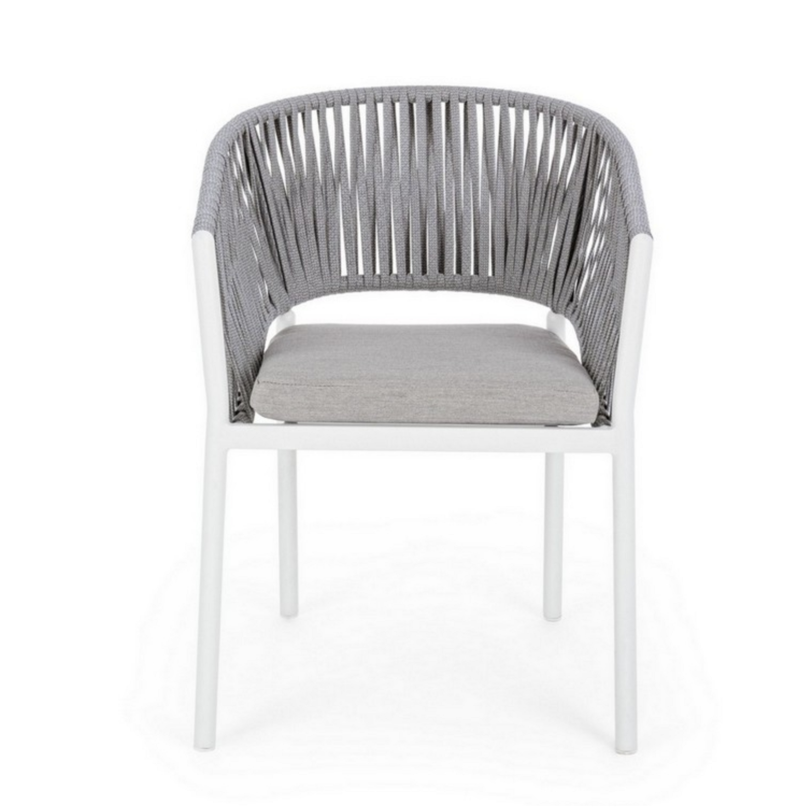 Florencia Gartenstuhl 57x60xH80cm (SH49cm) Metall weiss & Geflecht/Kissen grau