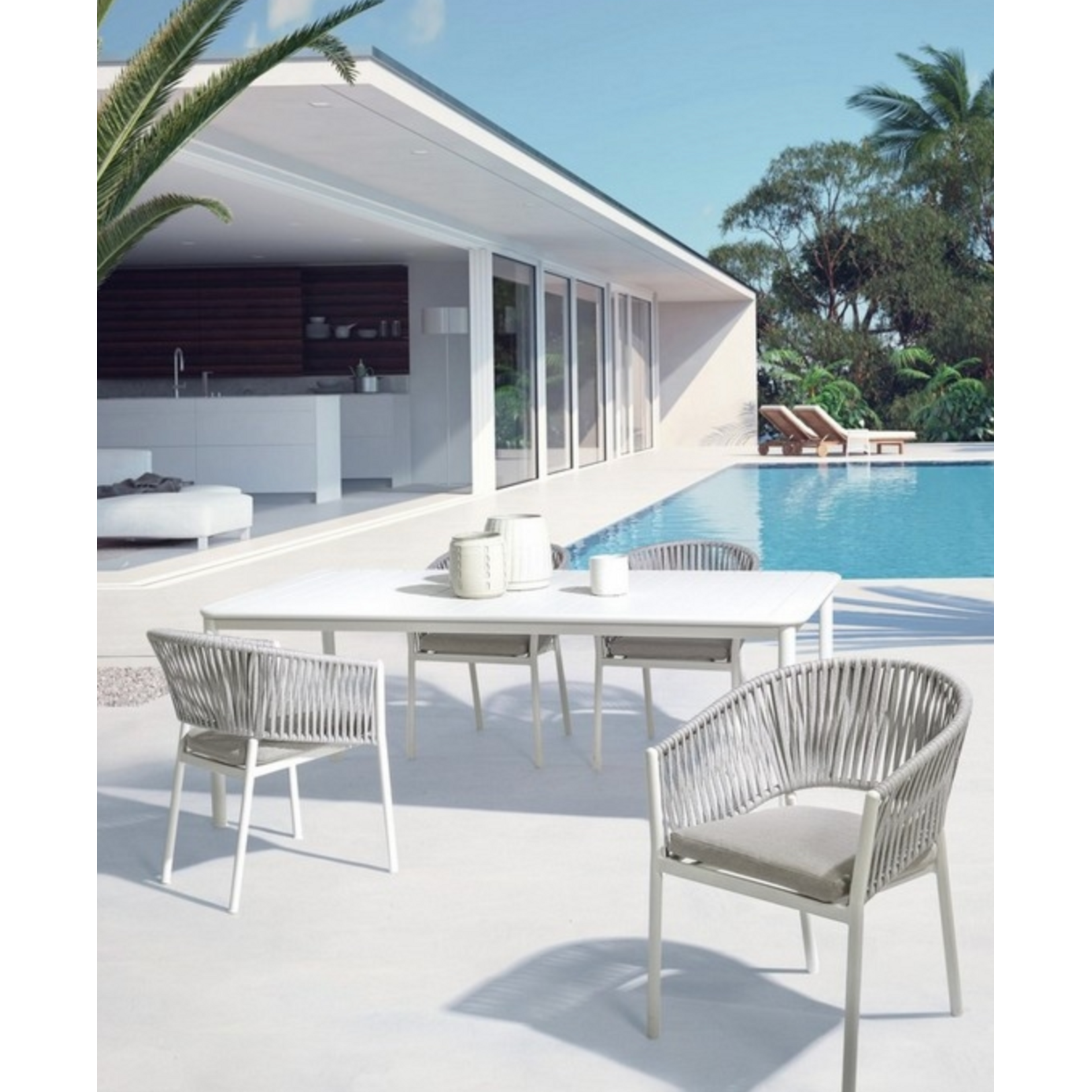 Florencia Gartenstuhl 57x60xH80cm (SH49cm) Metall weiss & Geflecht/Kissen grau