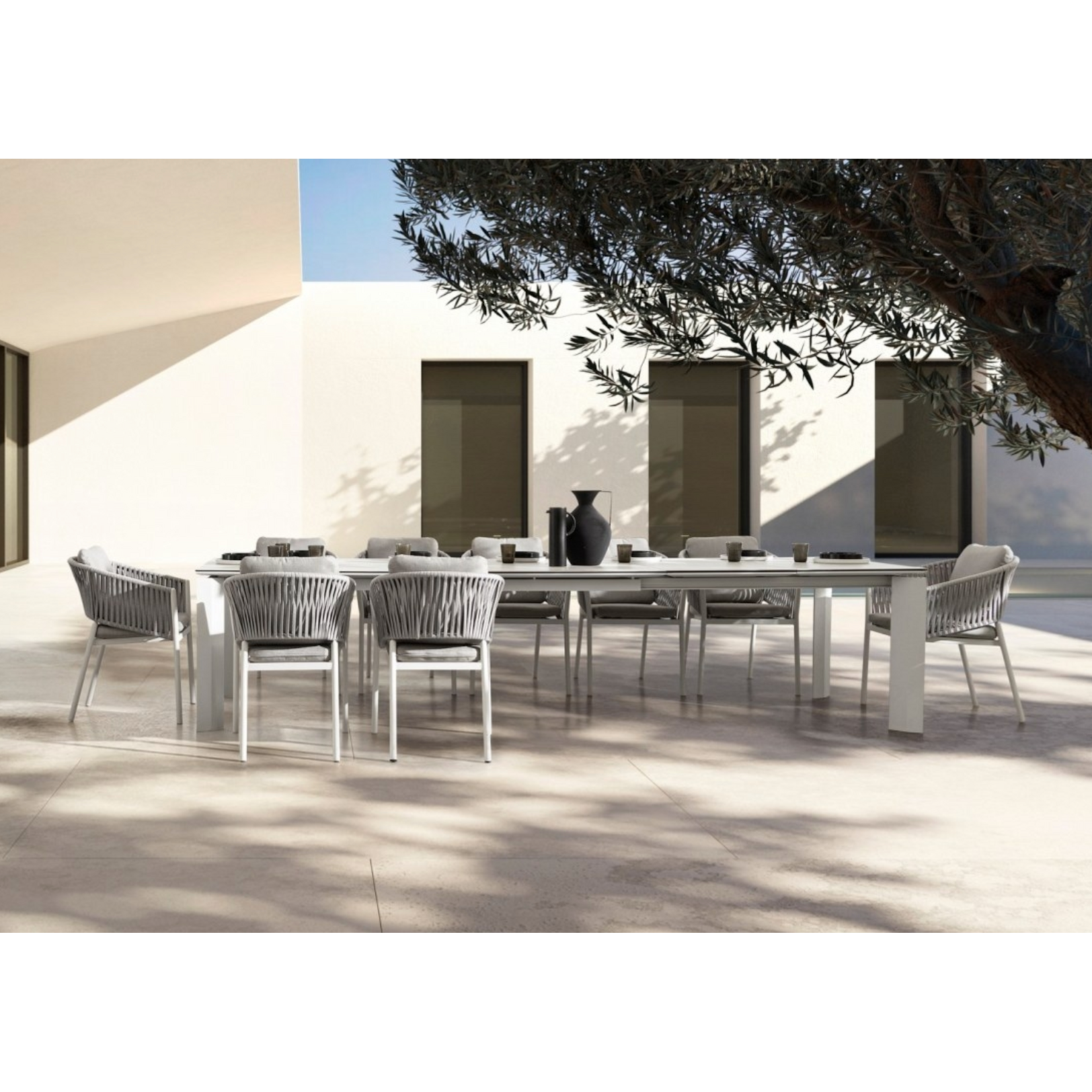 Florencia Gartenstuhl 57x60xH80cm (SH49cm) Metall weiss & Geflecht/Kissen grau