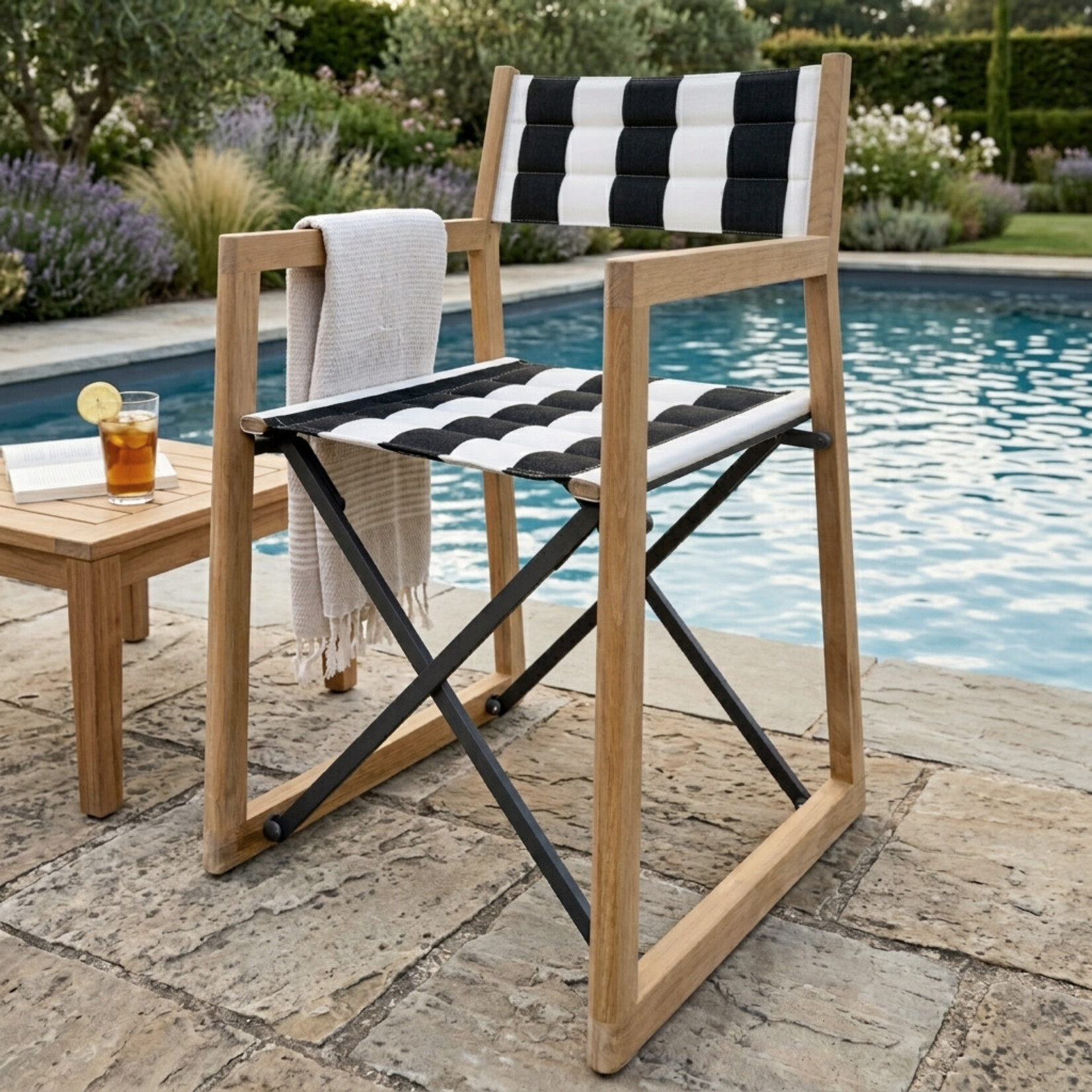 Loft Gartenstuhl Teak, schwarz-Weiss 56x55xH87/SH45cm