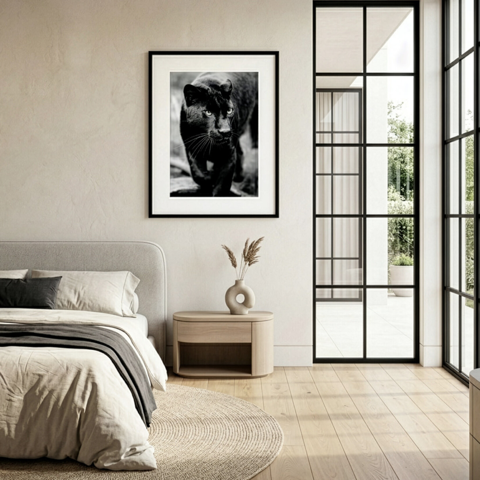 Bild Panter Schwarz/Weiss, gerahmt Schwarz, 90x70cm