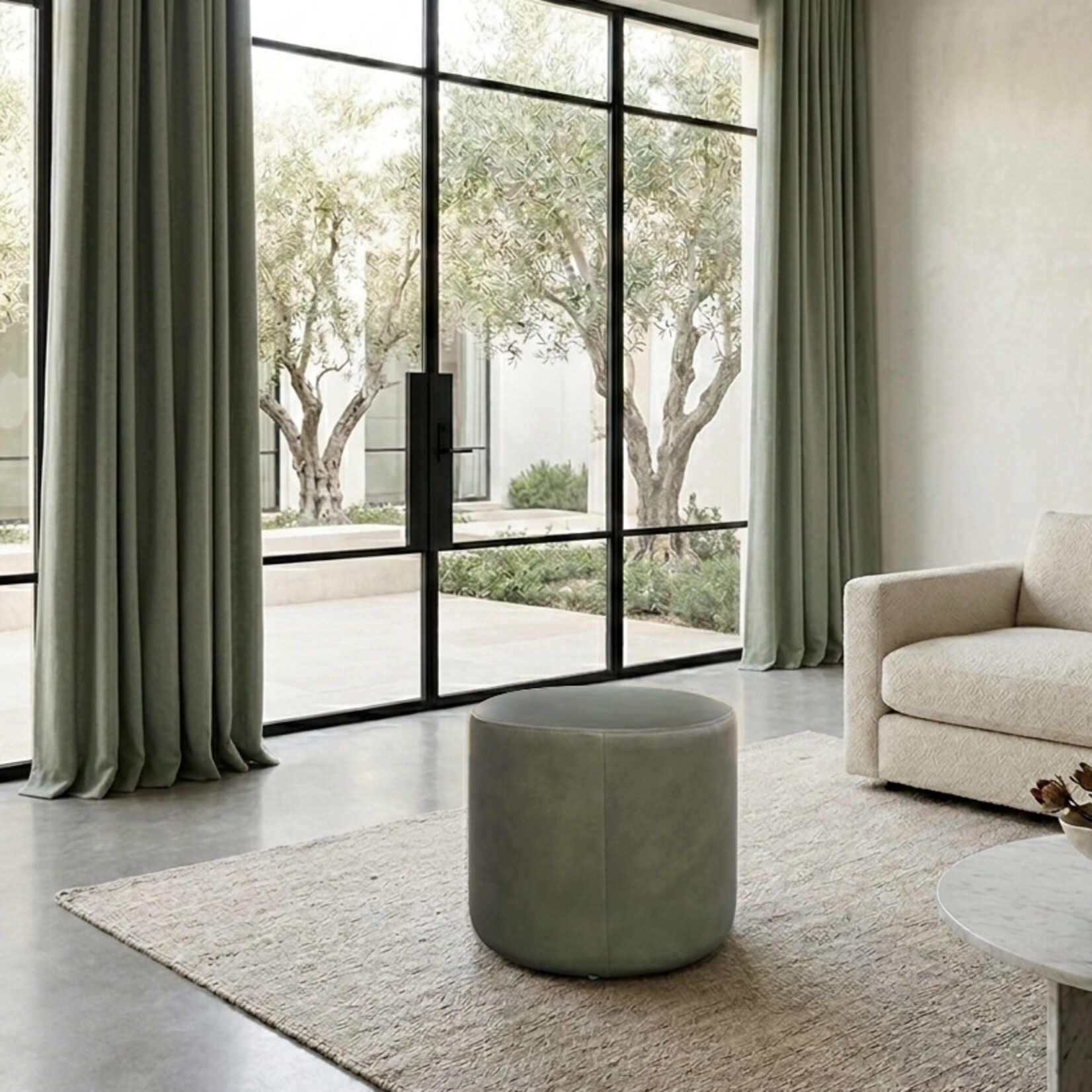 Capri Pouf D51x47cm, Leder: grün