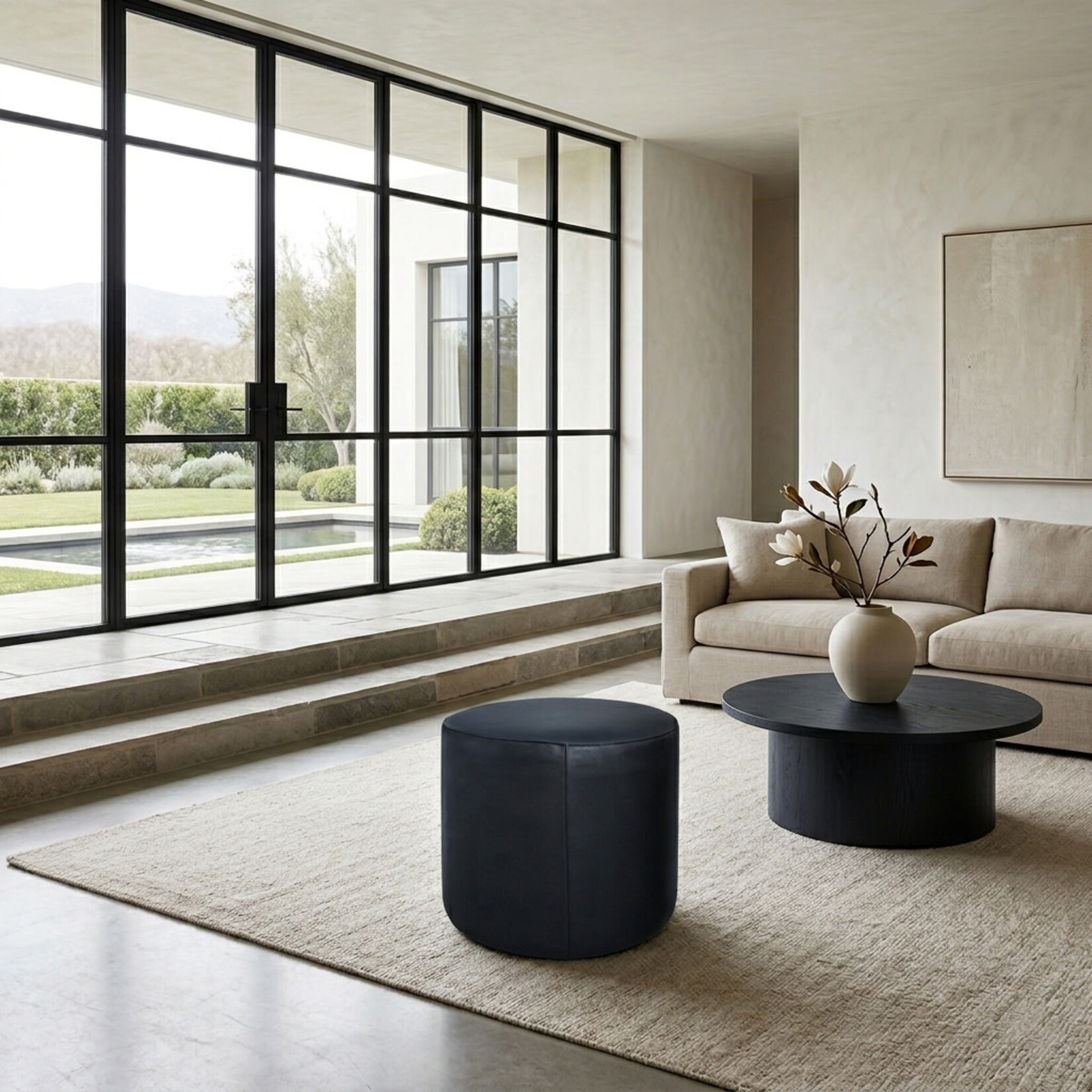 Capri Pouf D51x47cm, Leder: schwarz