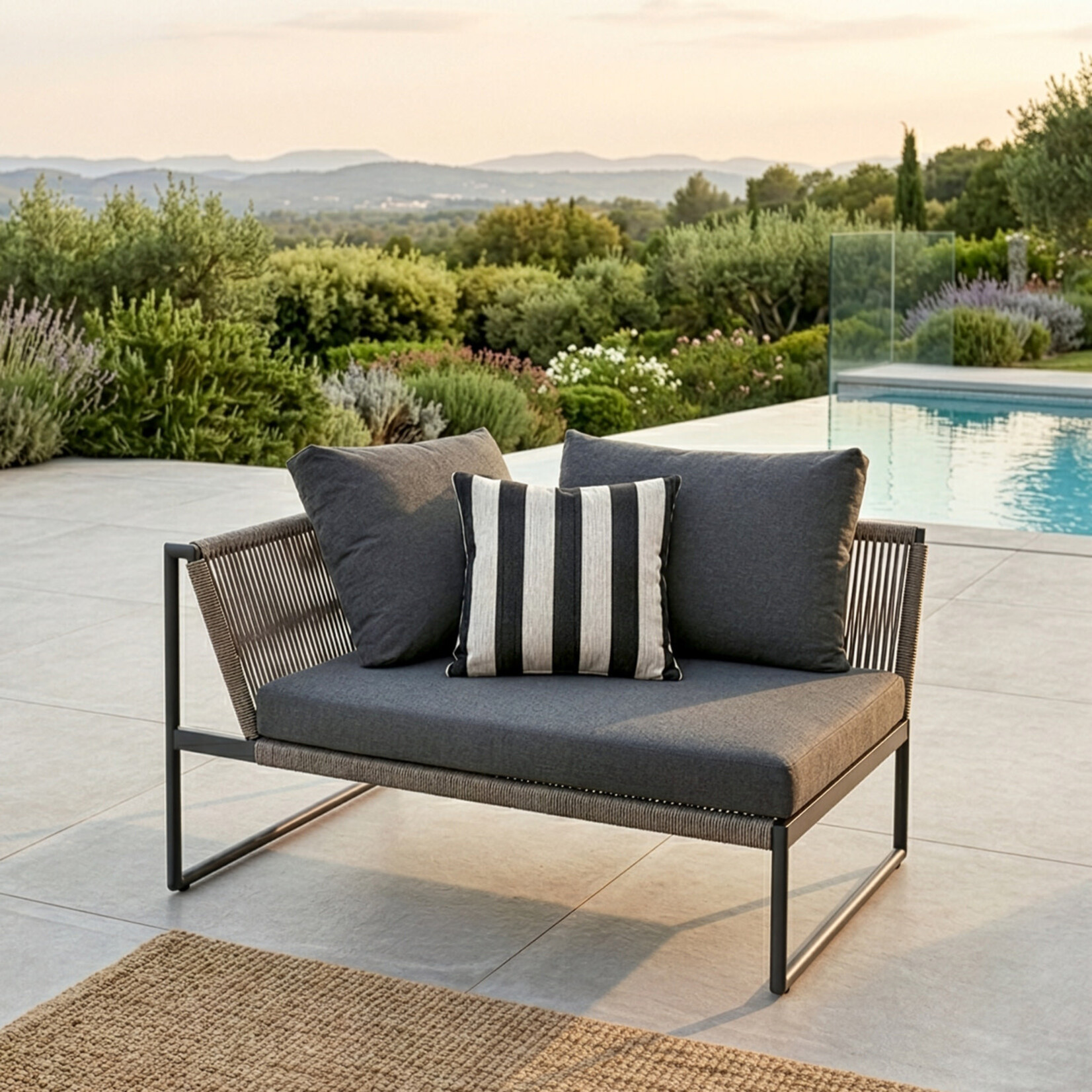 Kissen Outdoor, Carbon, schwarz/weiss gestreift, 47x47cm - Handmade by Spectroom