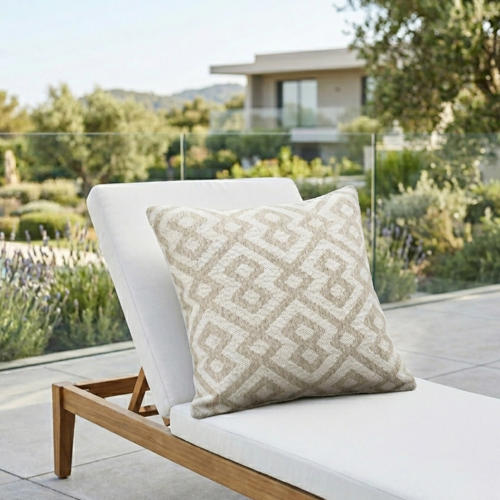 Kissen Outdoor, Ivoire, beige/weiss gemustert, 47x47cm - Handmade by Spectroom