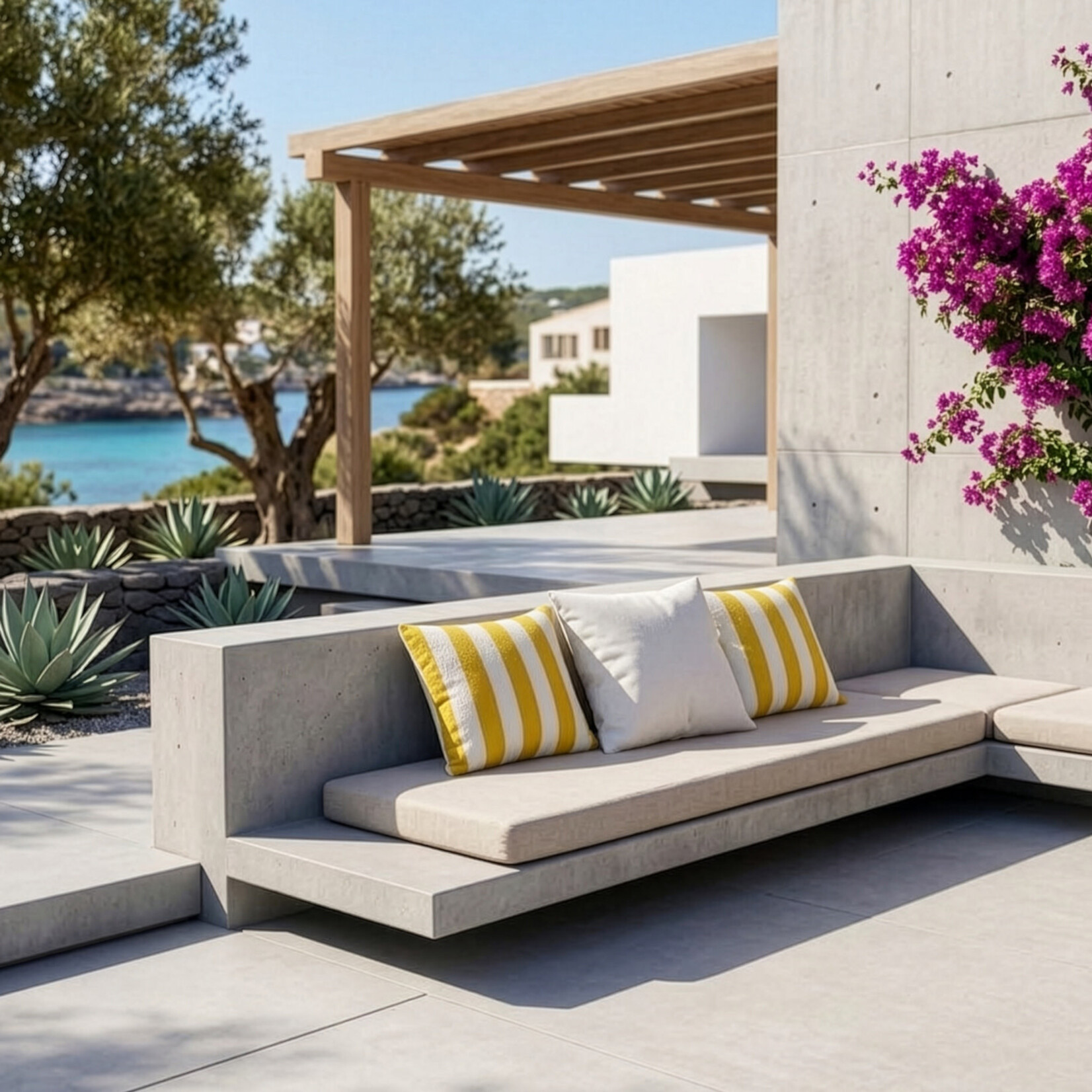 Kissen Outdoor, Orcid, Gelb/Beige gestreift, 47x47cm - Handmade by Spectroom