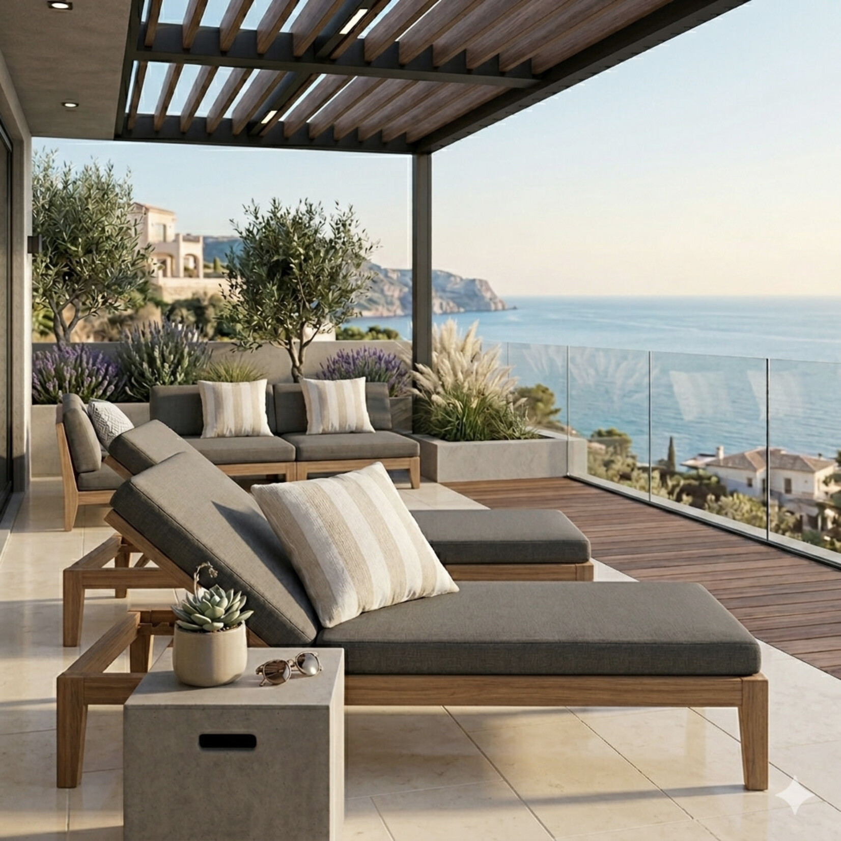 Kissen Outdoor, Ivoire, beige/weiss gestreift, 47x47cm - Handmade by Spectroom