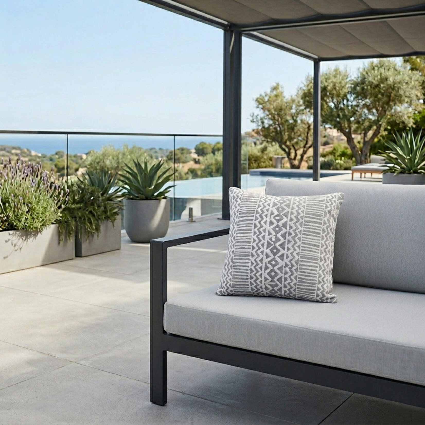 Kissen Outdoor, Matrix, grau/weiss gemustert, 47x47cm - Handmade by Spectroom