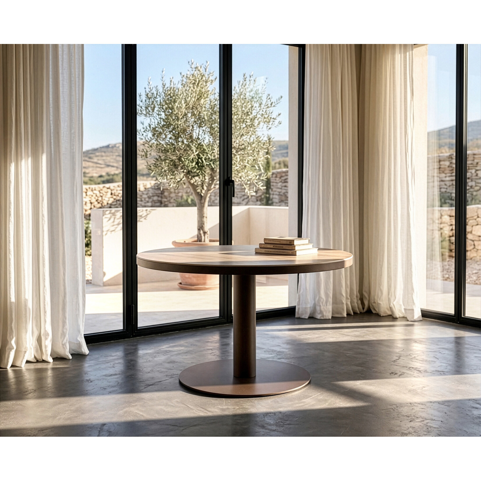 Salerno Salontisch ø90xH40cm, Gestell: Alu Bronze, Platte: Keramik Travertin