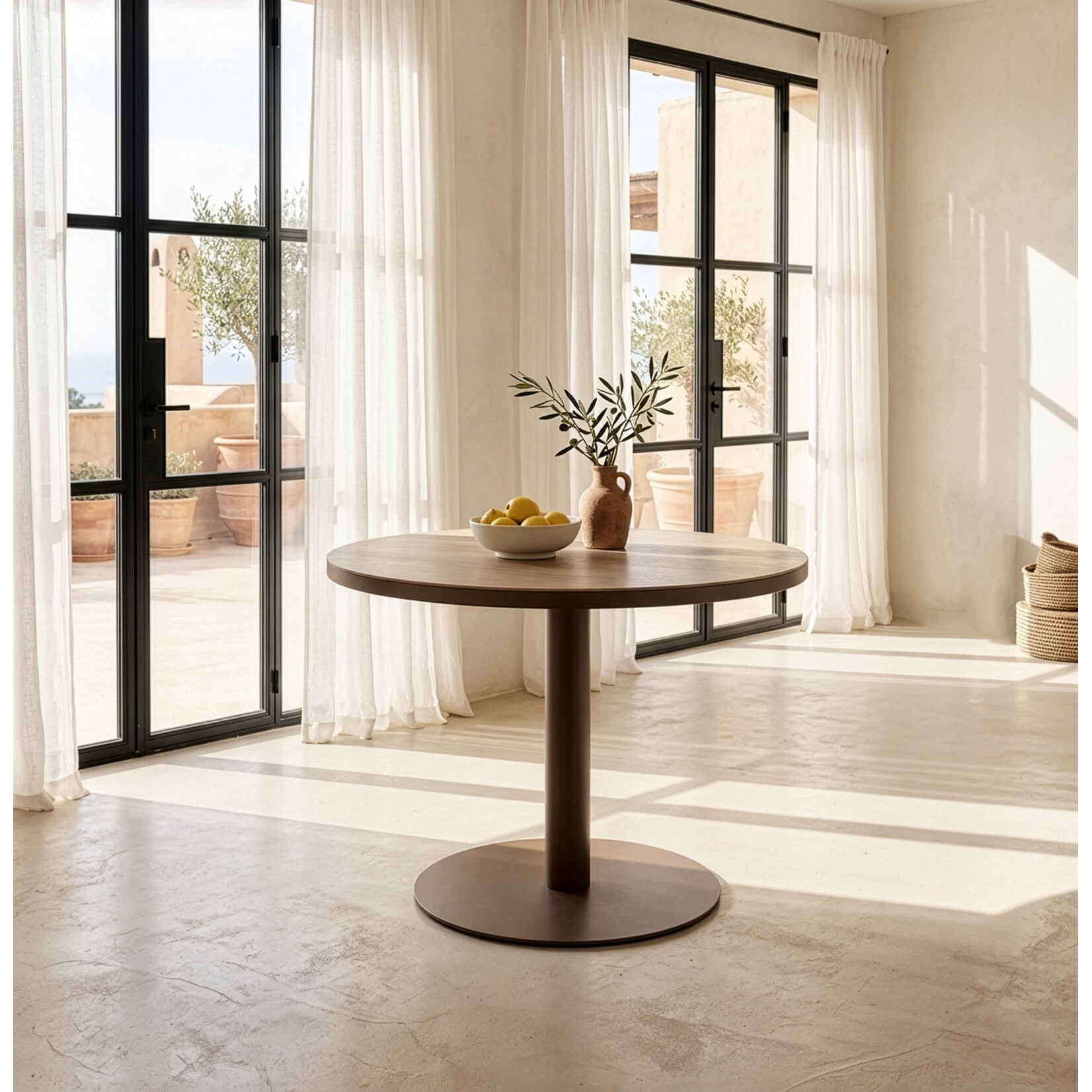 Salerno Esstisch ø120xH75cm, Gestell: Alu Bronze, Platte: Keramik Travertin