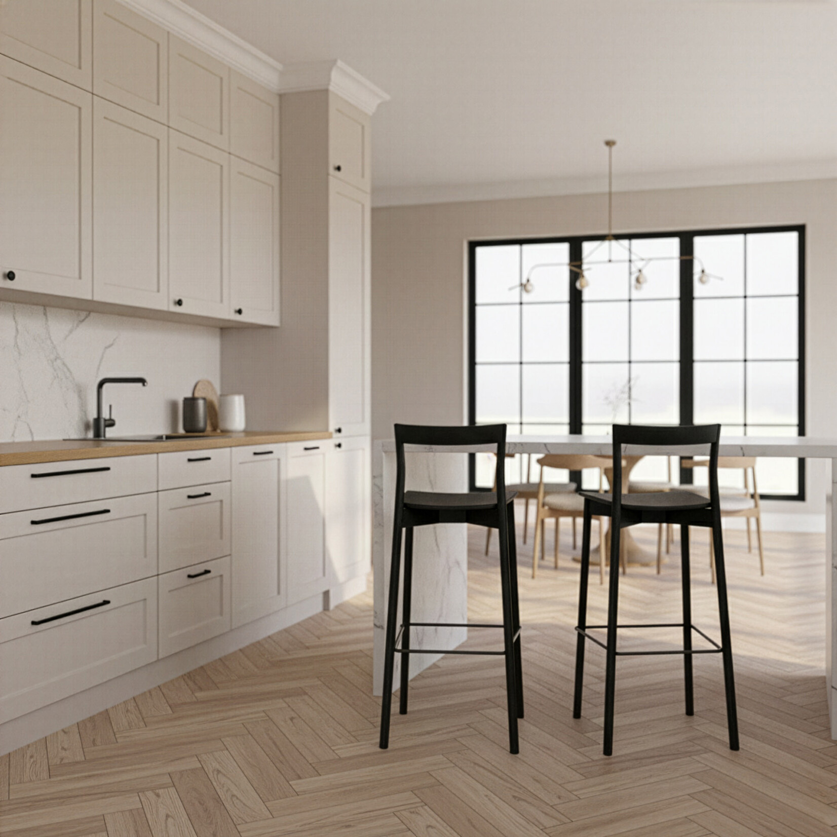 Norman Counter Stuhl L1 - H95,48W,D47, SH66cm, Sitzfläche: Leder, Farbe: schwarz , Rückenlehne: Holz, Farbe: schwarz