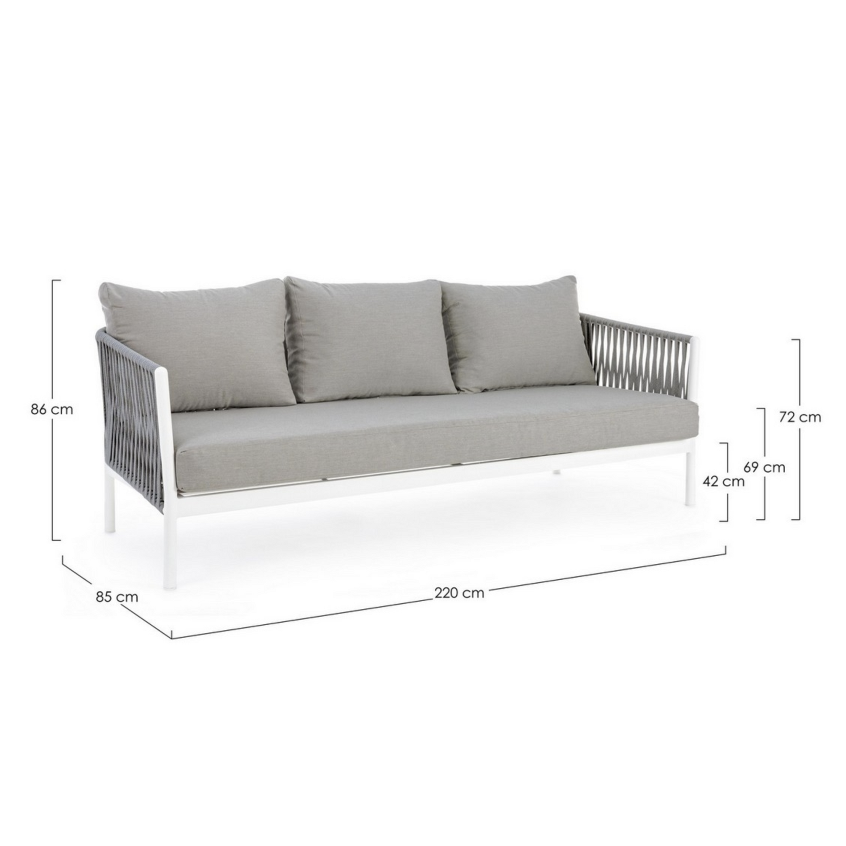 Sofa Flume 220x85xH86cm, inkl. Kissen weiss