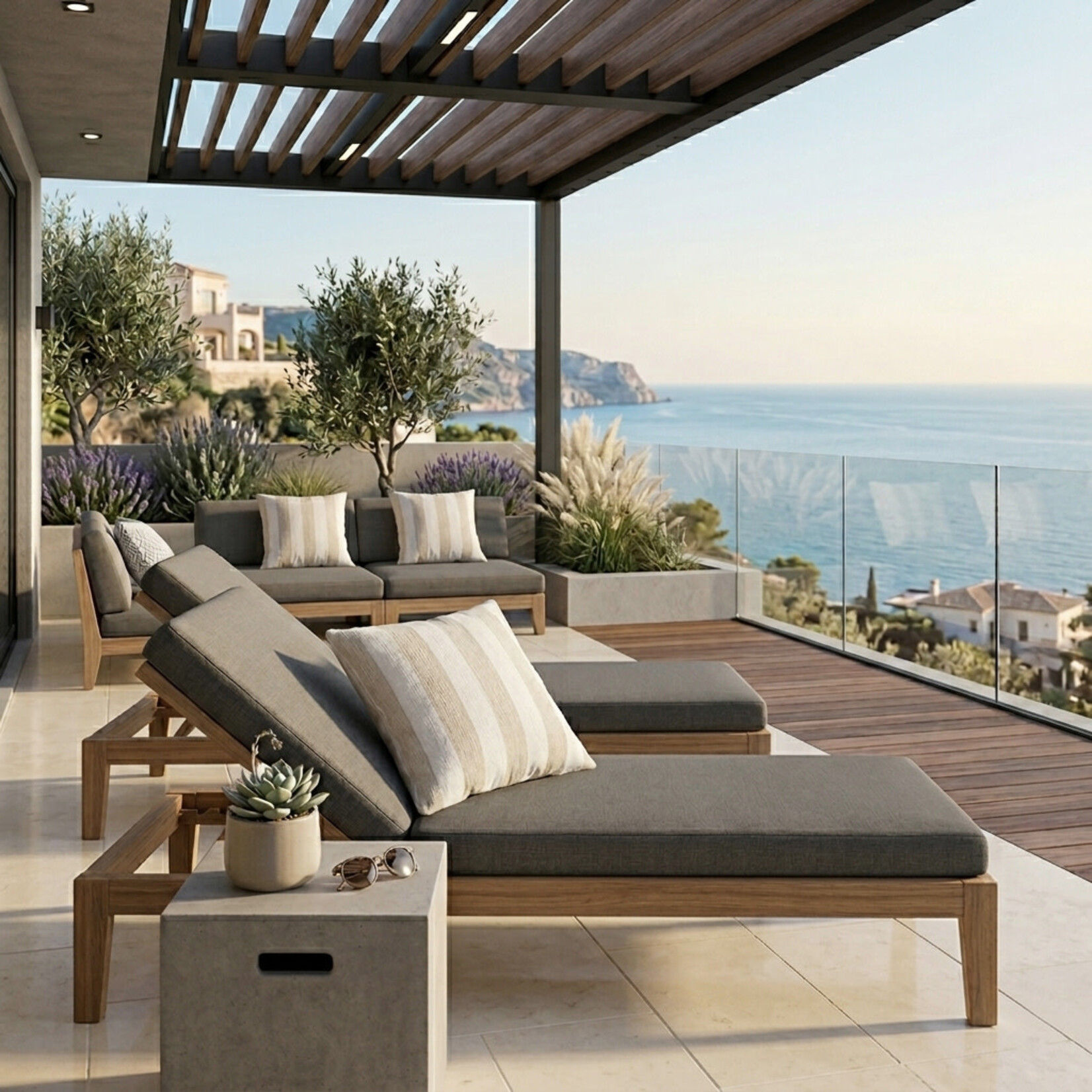 Kissen Outdoor, Ivoire, beige/weiss gestreift, 47x47cm - Handmade by Spectroom