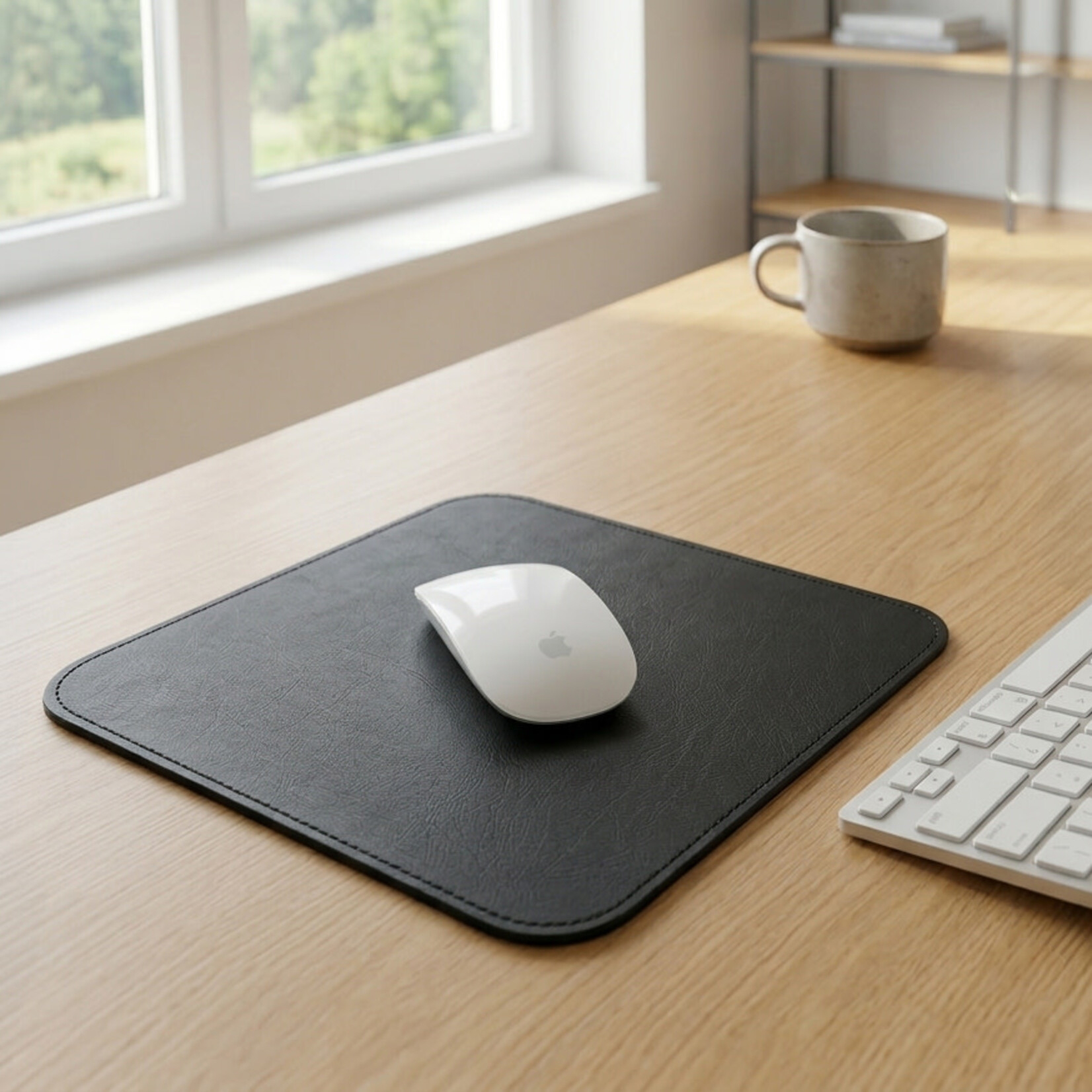 Mousepad Leder: schwarz, Naht: schwarz 21x21cm