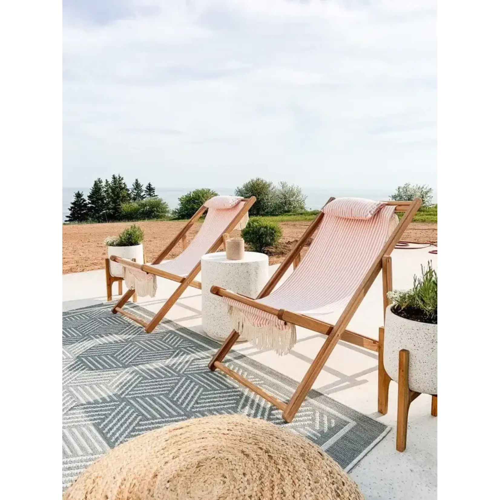 Sling Outdoor Lounge Chair, Pink/White, 79cm x 59cm x 93cm