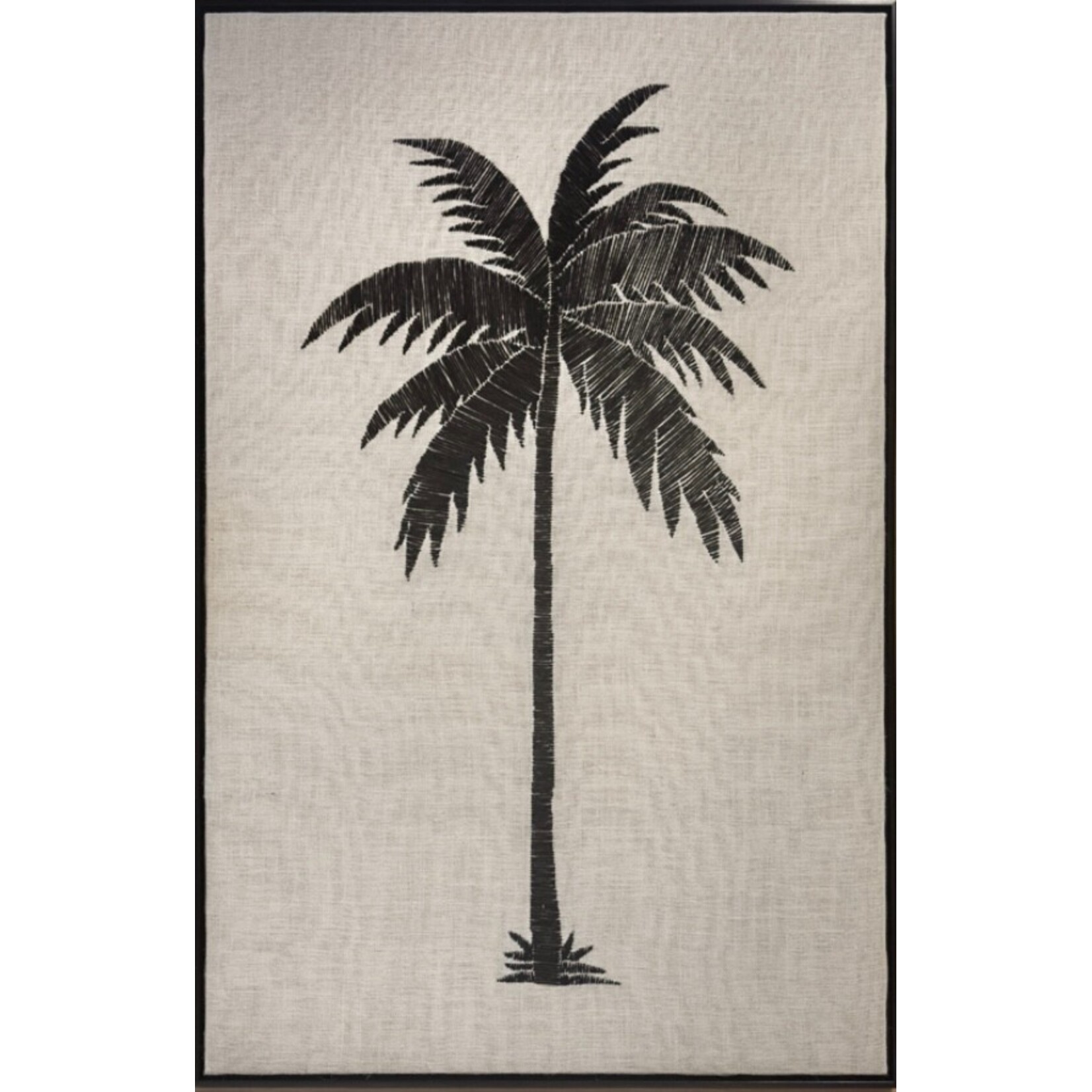 Palme schwarz gestickt auf heller Leine, 100x150cm
