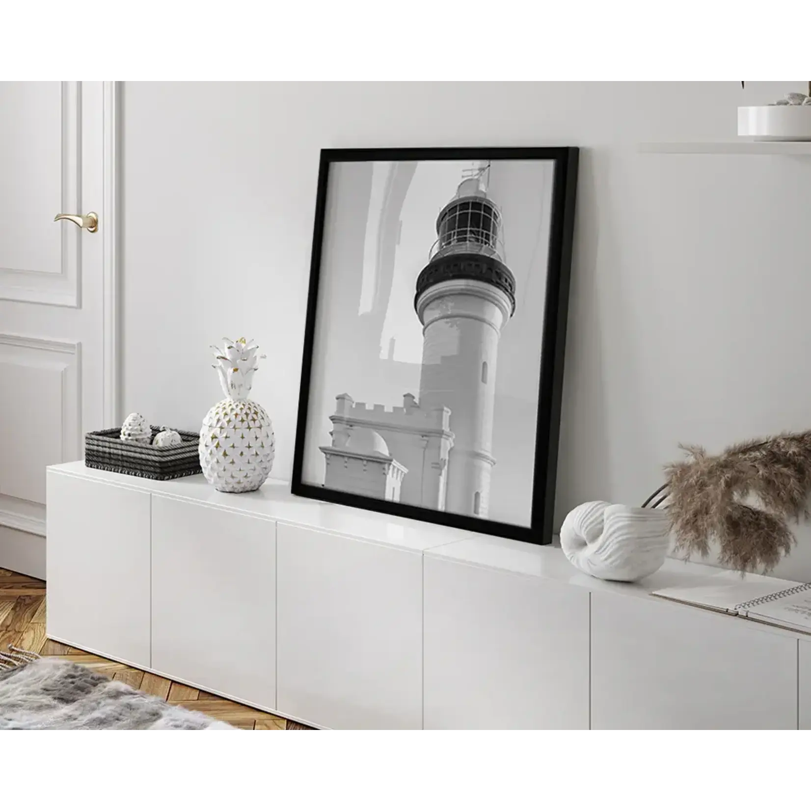 Bild Majestic Lighthouse Schwarz/Weiss, gerahmt Schwarz, 90x70cm