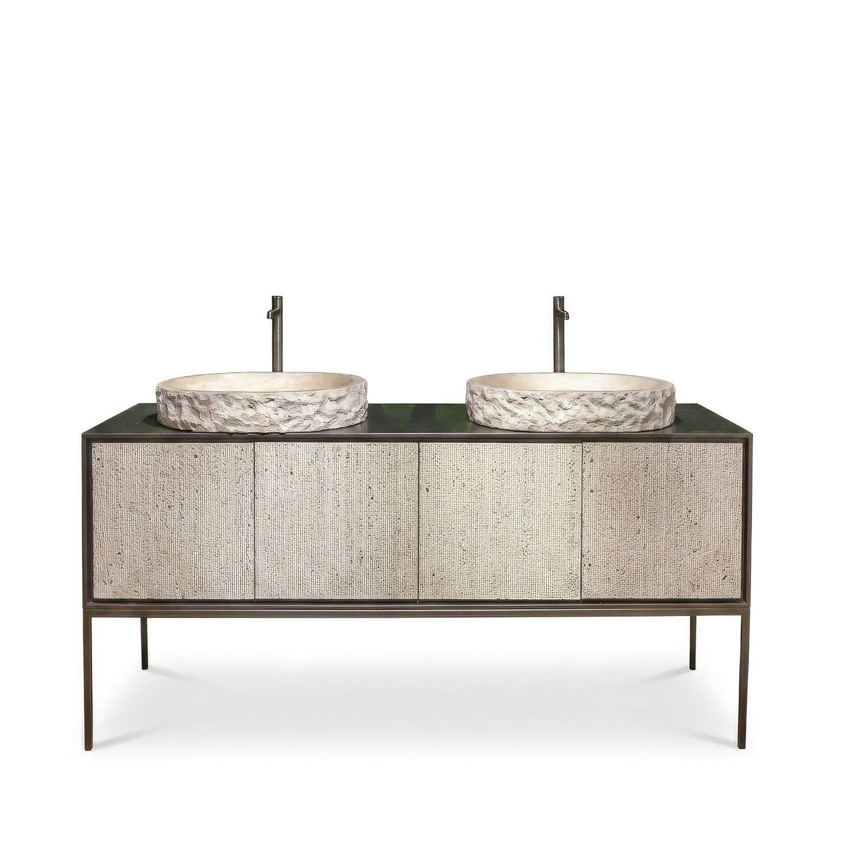 Tramin Waschtischmöbel, 160x50xH80cm, Travertin gerillt und gebürstet