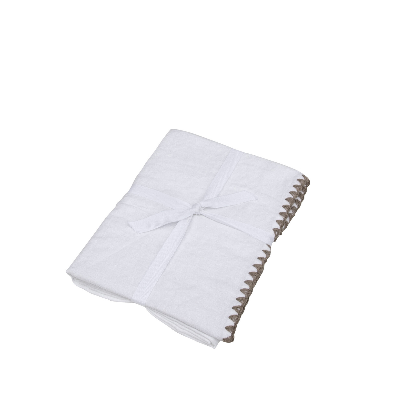Fairhope Leinenkissenbezug Rückseite Baumwolle mit Stickrand 65x65cm weiss-sand