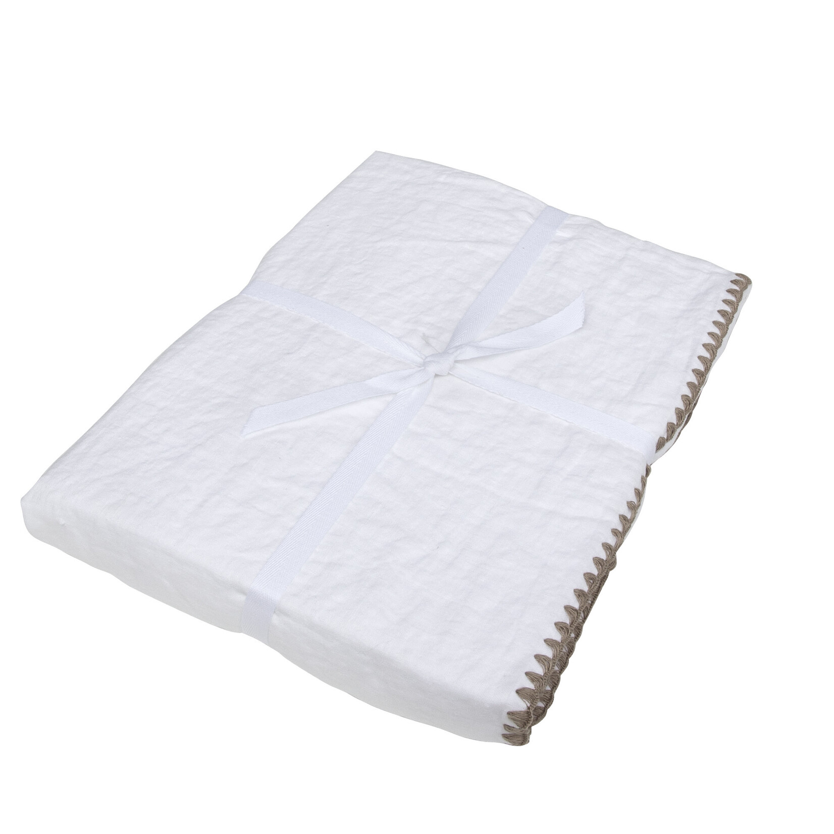 Fairhope Leinenduvetbezug 160x220cm Rückseite Baumwolle mit Stickrand  weiss-sand
