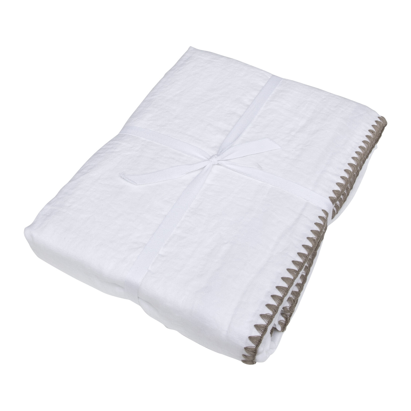 Fairhope Leinenduvetbezug  200x220cm Rückseite Baumwolle mit Stickrand weiss-sand