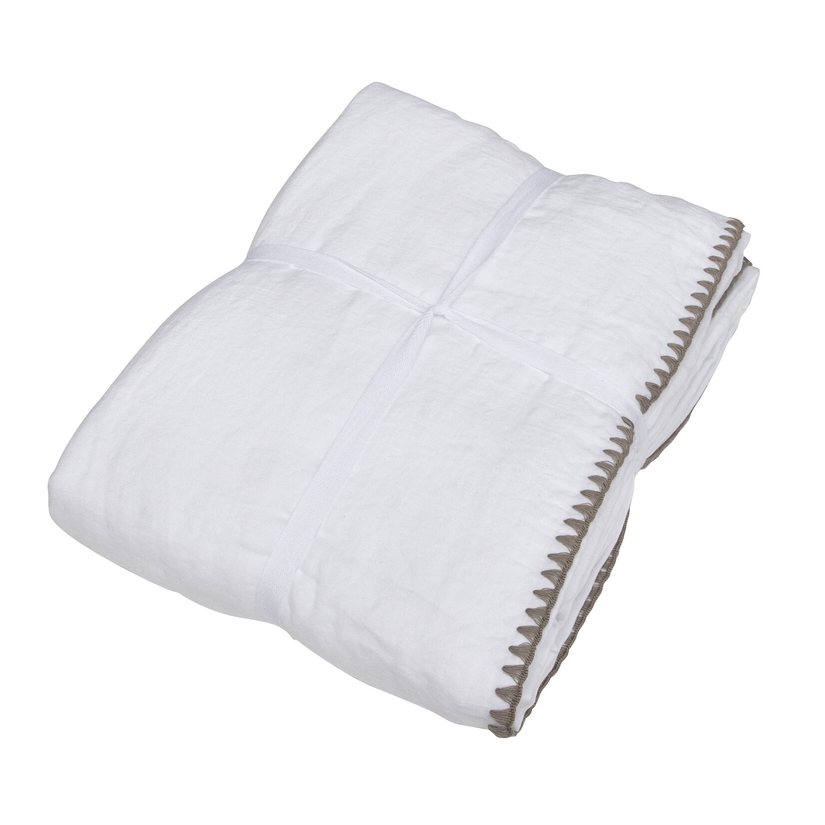 Fairhope Leinenduvetbezug  240x220cm  Rückseite Baumwolle mit Stickrand weiss-sand