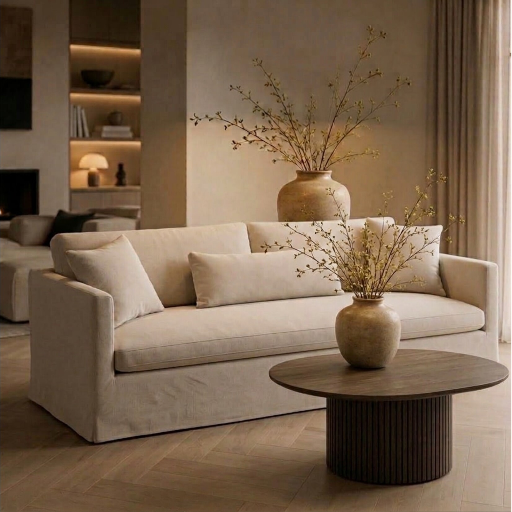 Cozy Sofa 3-Sitzer mit loser Husse 230x107xH84cm (Daunenfüllung), Stoff: Candy 1 natural (Kat. 3)