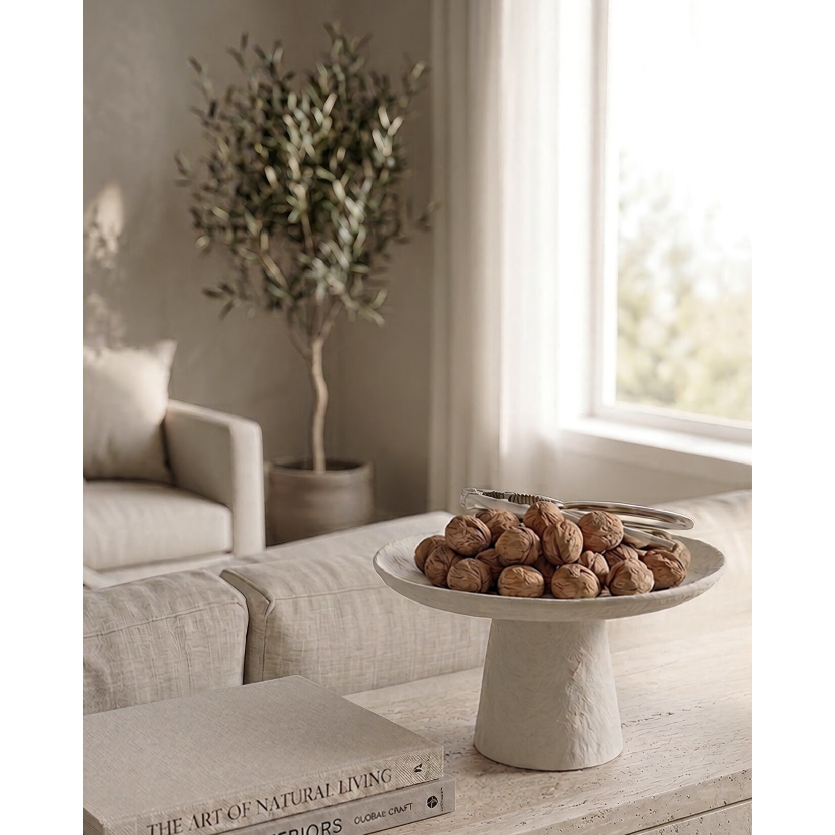 Moss Schale auf Fuss, weiss 24x12cm