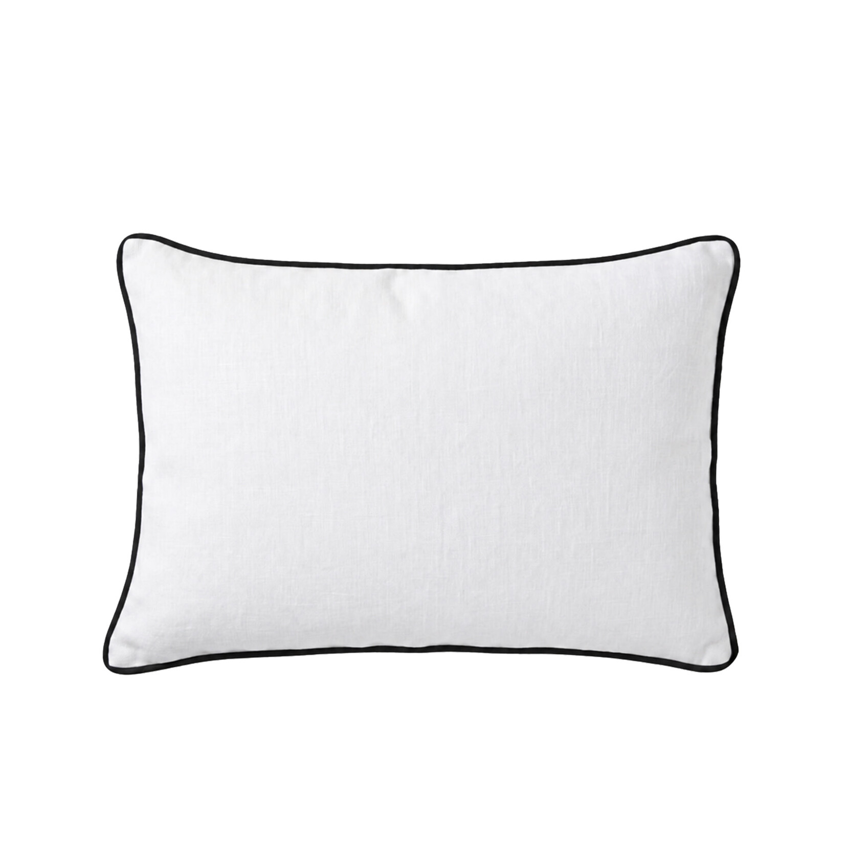 Lindeo Kissenbezug aus 100% Leinen, 50x70cm, weiss mit schwarzer Kedernaht