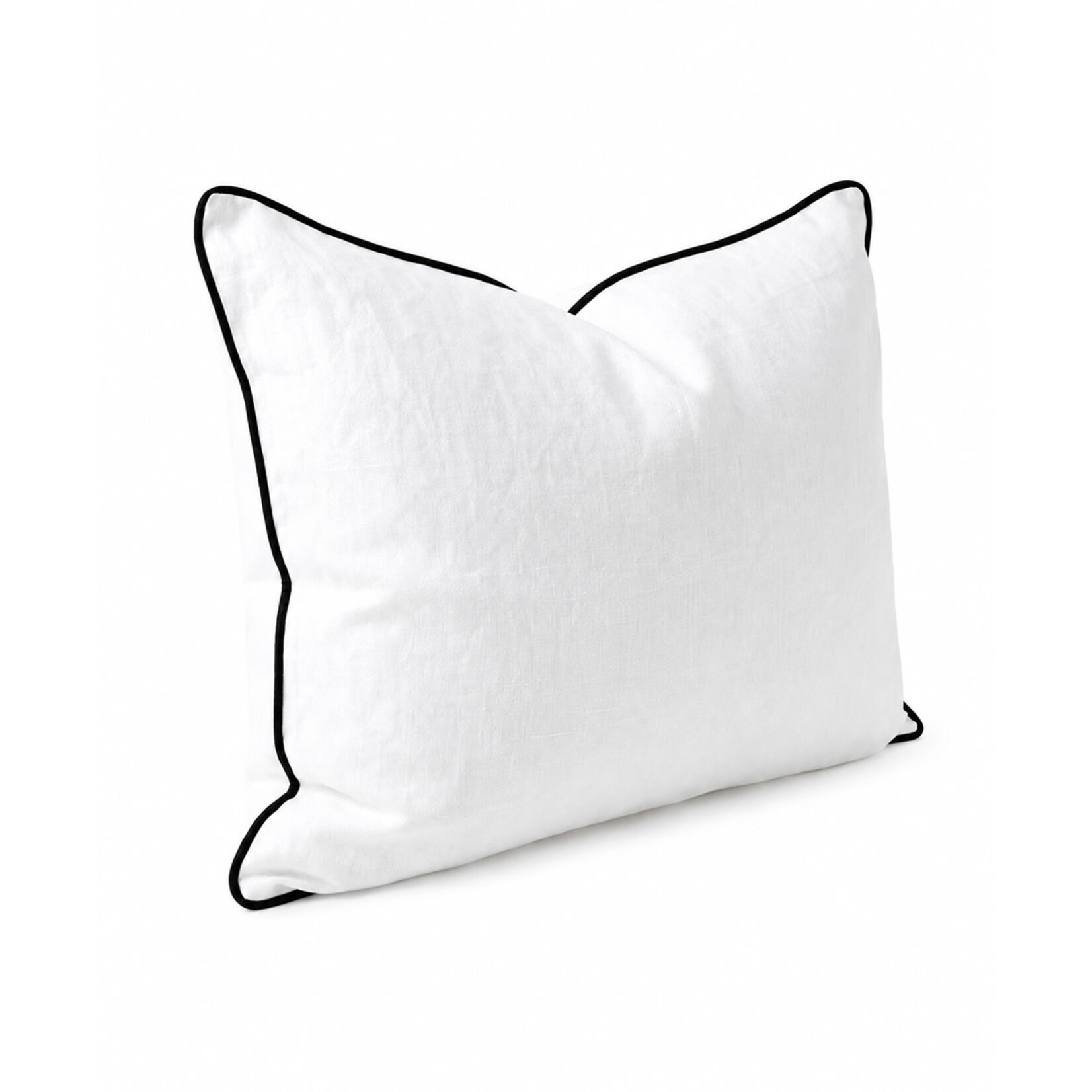 Lindeo Kissenbezug aus 100% Leinen, 50x70cm, weiss mit schwarzer Kedernaht