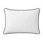 Lindeo Kissenbezug aus 100% Leinen, 65x100cm, weiss mit schwarzer Kedernaht
