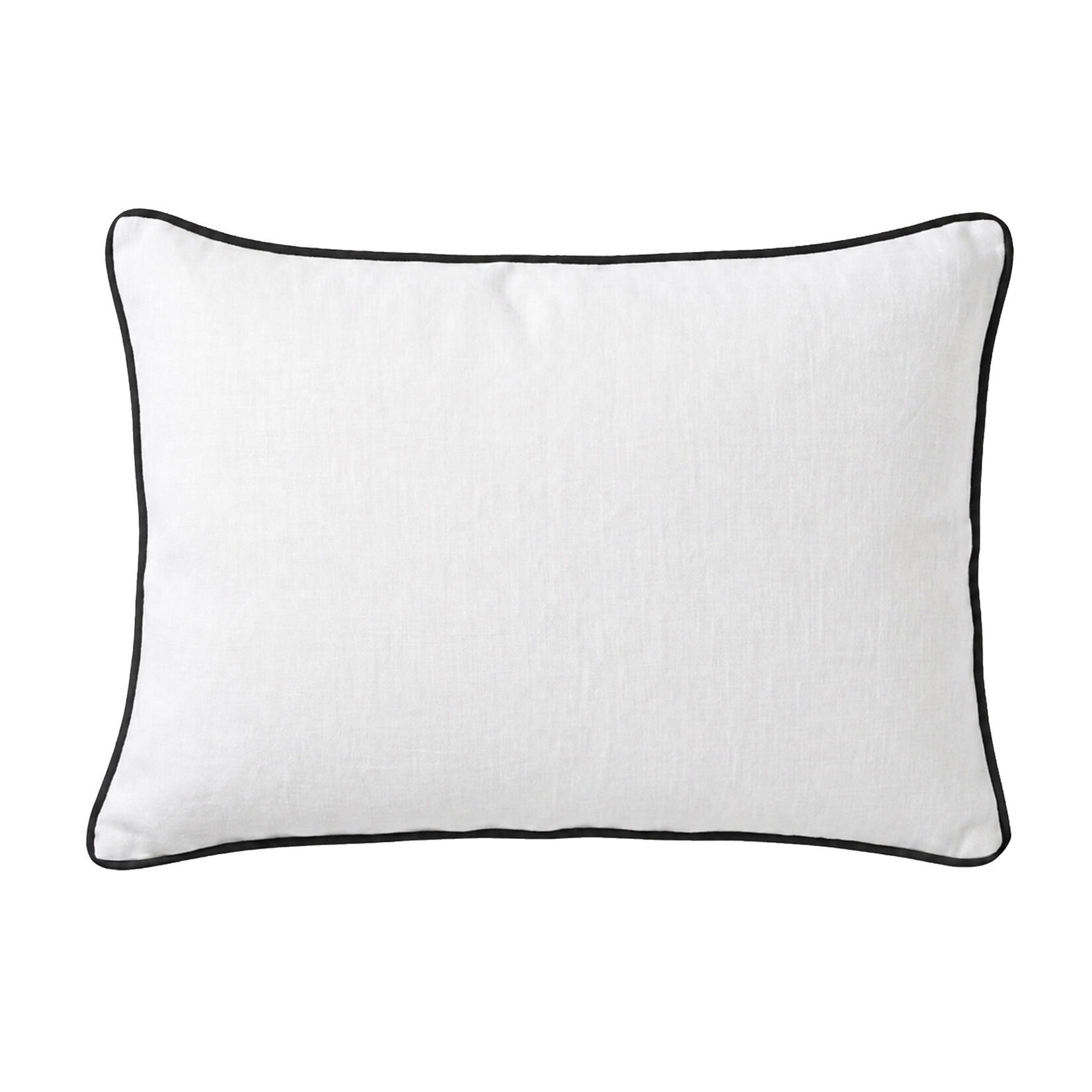 Lindeo Kissenbezug aus 100% Leinen, 65x100cm, weiss mit schwarzer Kedernaht