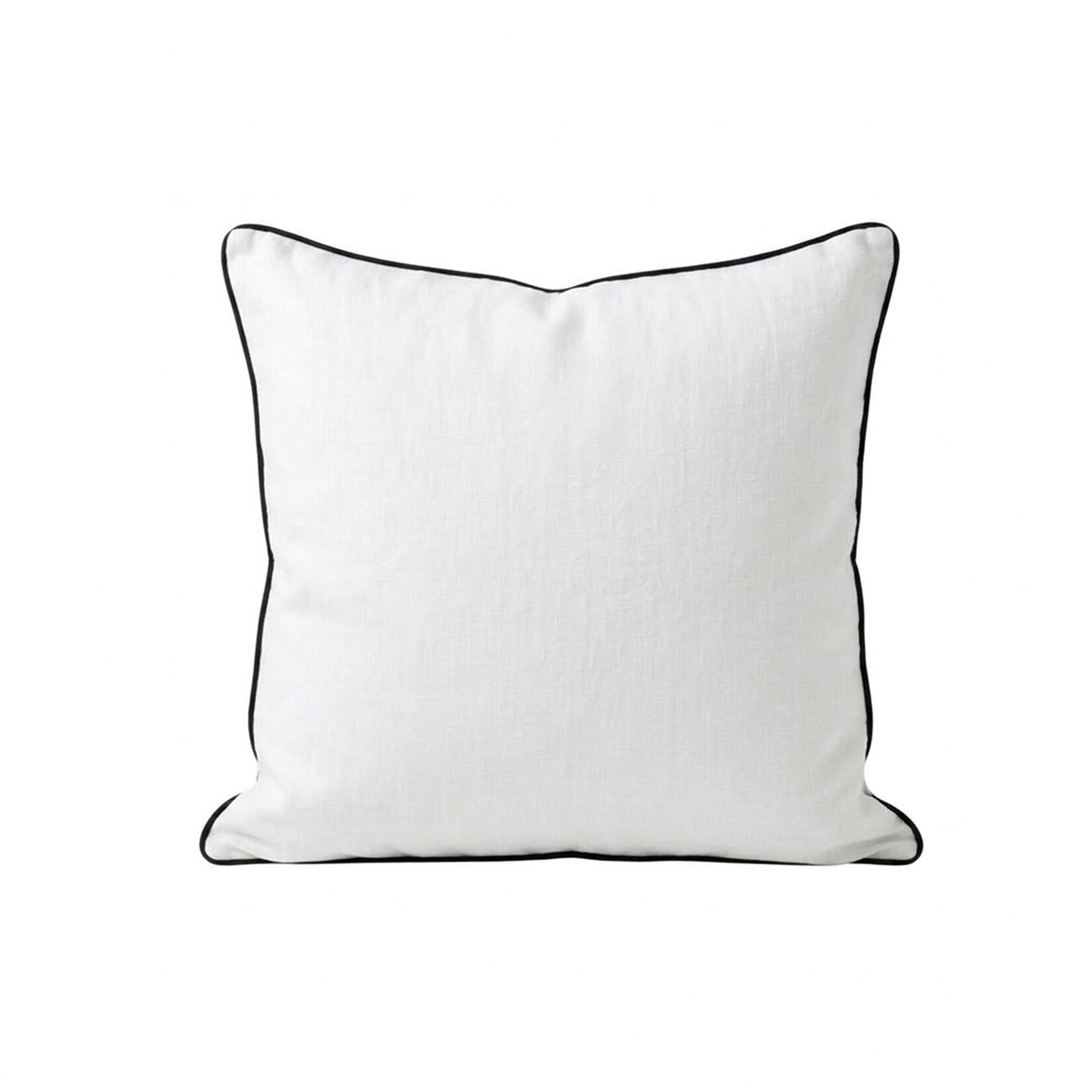 Lindeo Kissenbezug aus 100% Leinen, 65x65cm, weiss mit schwarzer Kedernaht