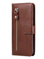 JVS Products iPhone 12 hoesje - Bookcase - Pasjeshouder - Portemonnee - Rits - Kunstleer - Bruin