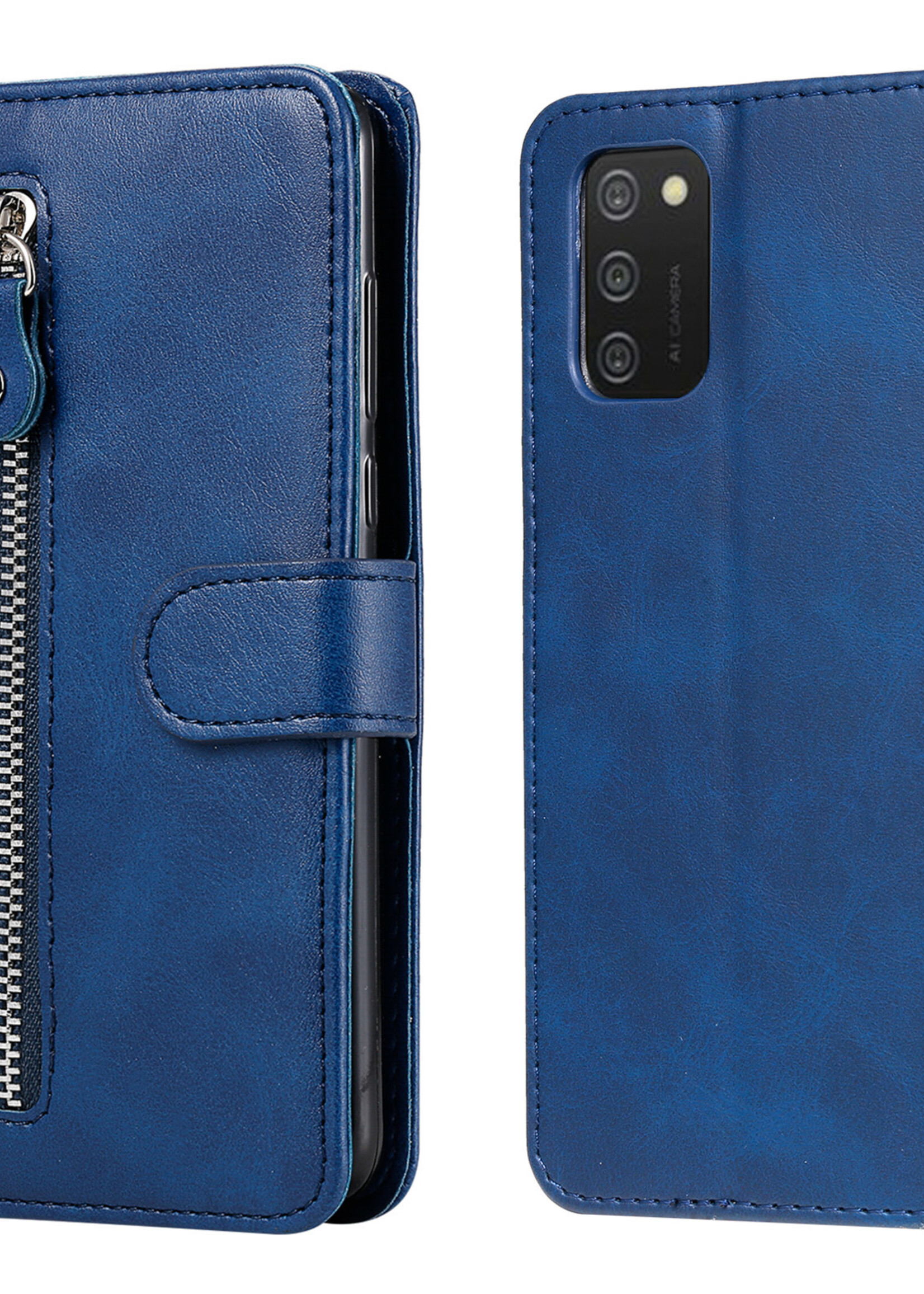 JVS Products iPhone 12 hoesje - Bookcase - Pasjeshouder - Portemonnee - Rits - Kunstleer - Blauw