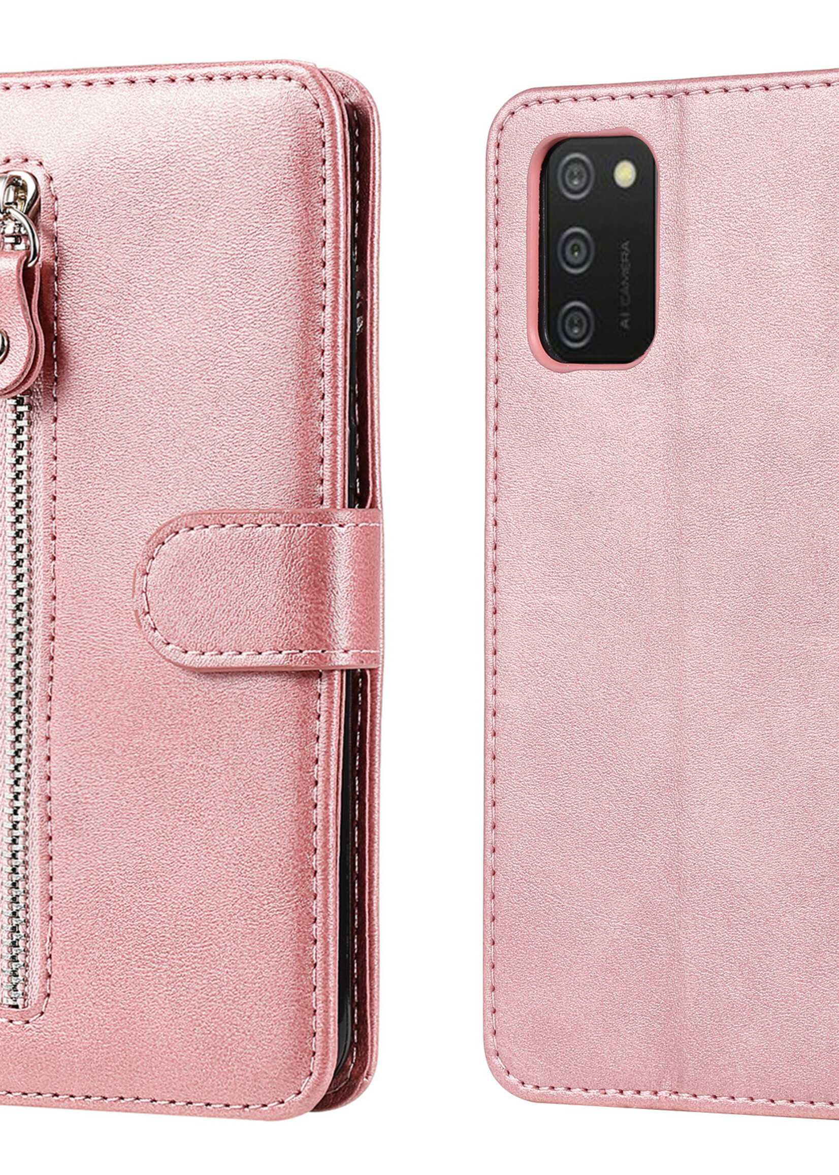 JVS Products iPhone 12 Pro hoesje - Bookcase - Pasjeshouder - Portemonnee - Rits - Kunstleer - Rose Goud