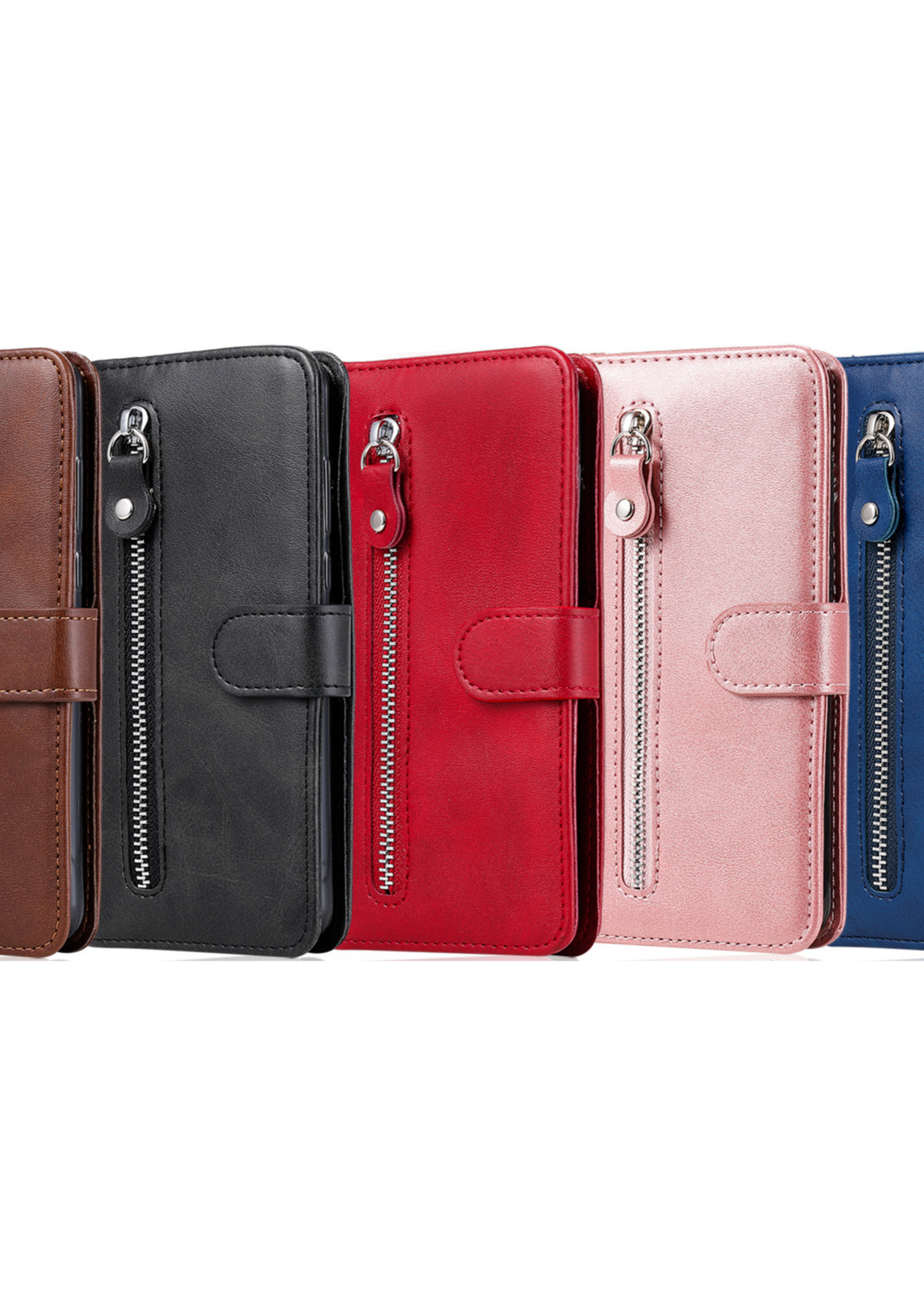 JVS Products iPhone 12 Pro hoesje - Bookcase - Pasjeshouder - Portemonnee - Rits - Kunstleer - Rood