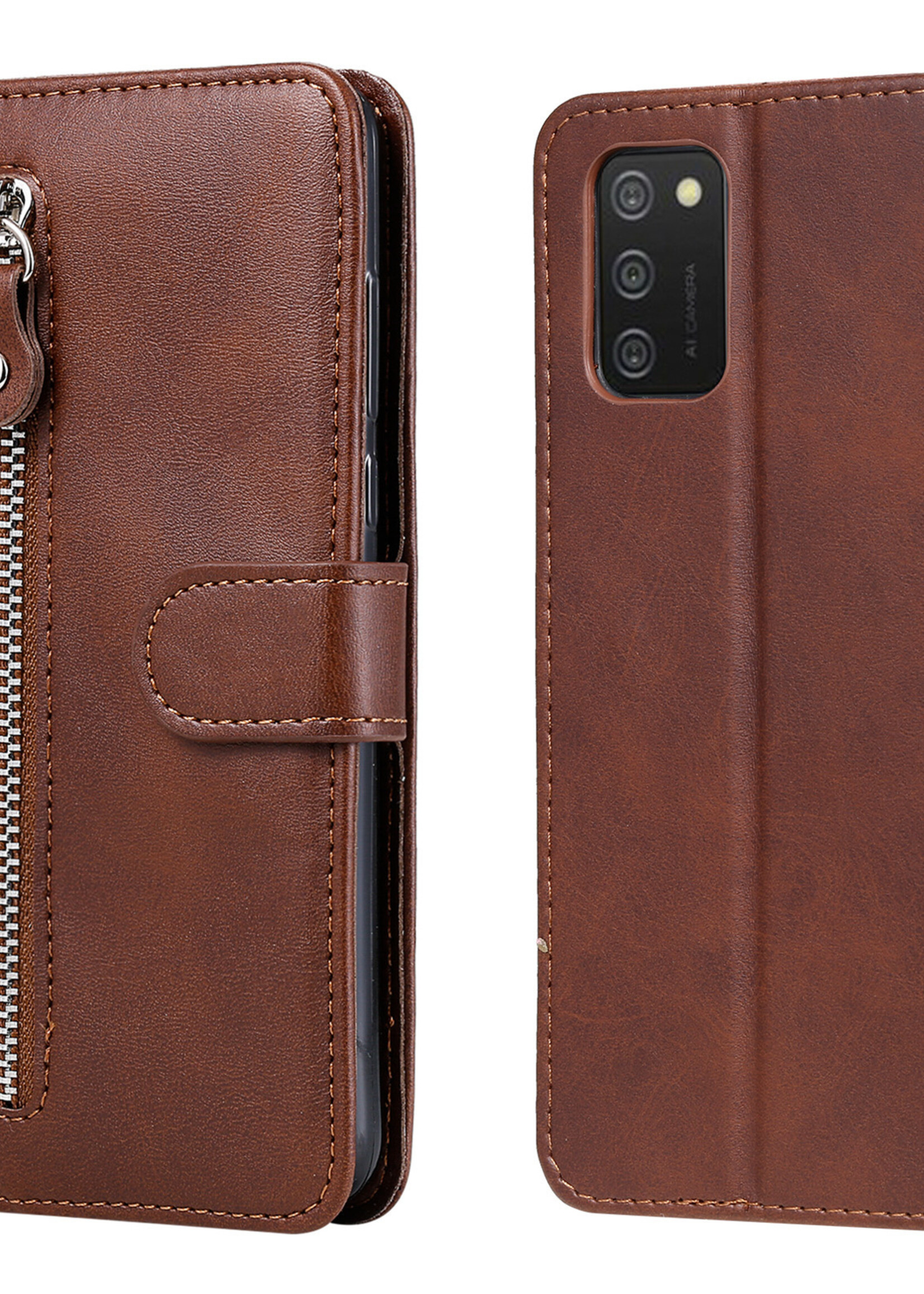 JVS Products Samsung Galaxy S10 hoesje - Bookcase - Pasjeshouder - Portemonnee - Rits - Kunstleer - Bruin