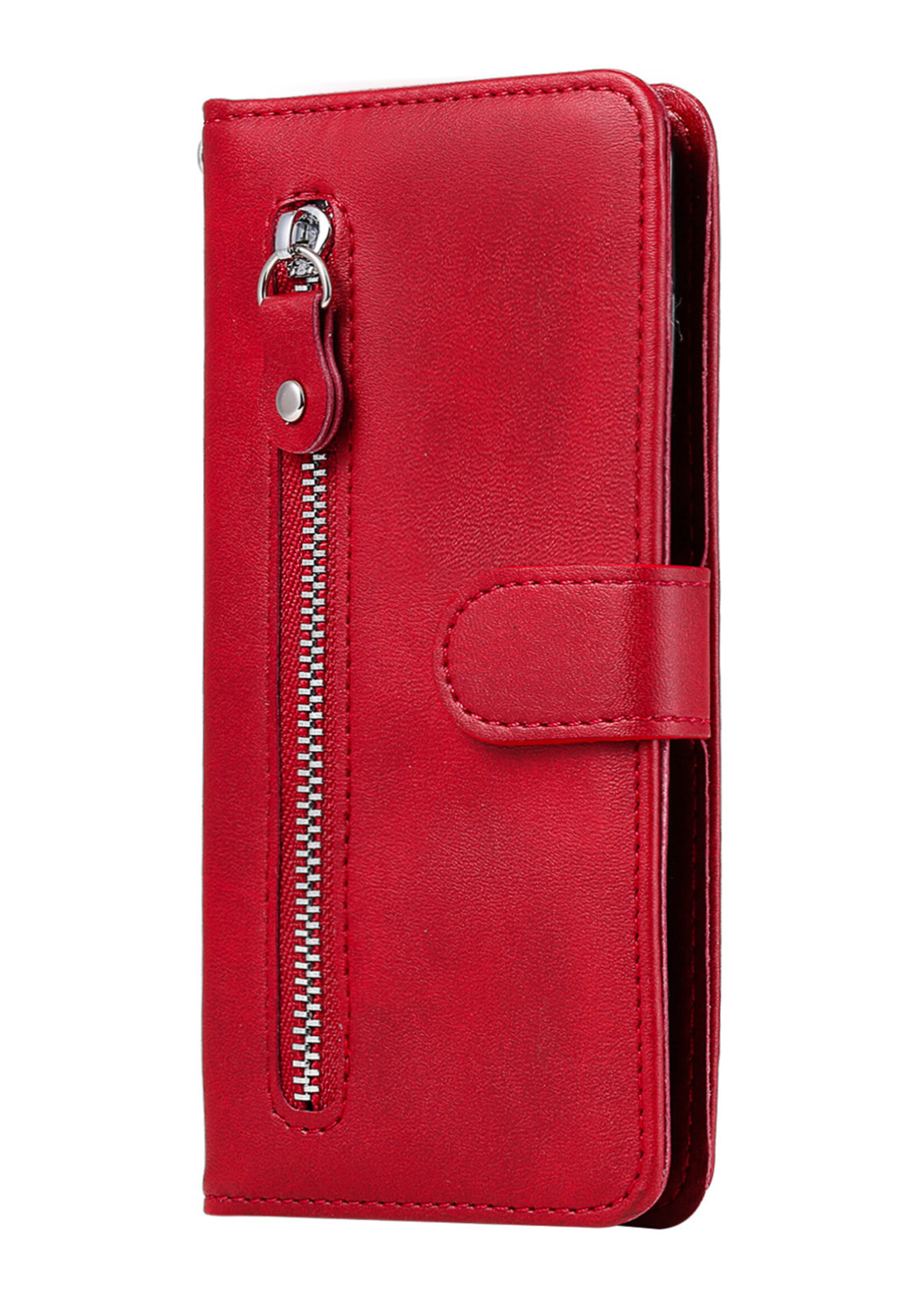 JVS Products Samsung Galaxy A21S hoesje - Bookcase - Pasjeshouder - Portemonnee - Rits - Kunstleer - Rood